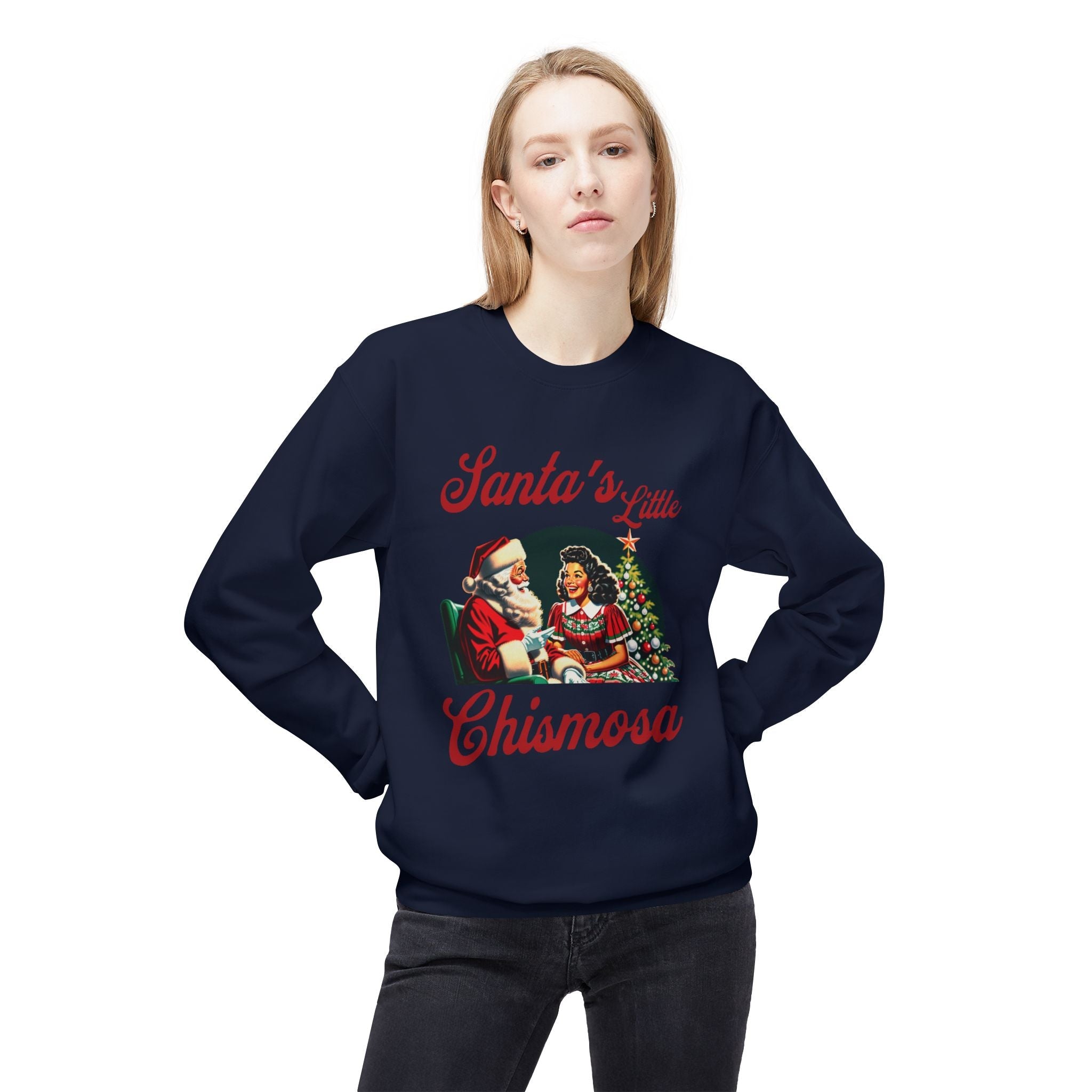 Santa's Little Chismosa Christmas Sweatshirt | Funny Latina Holiday Sweater - Stonk Shark Co.