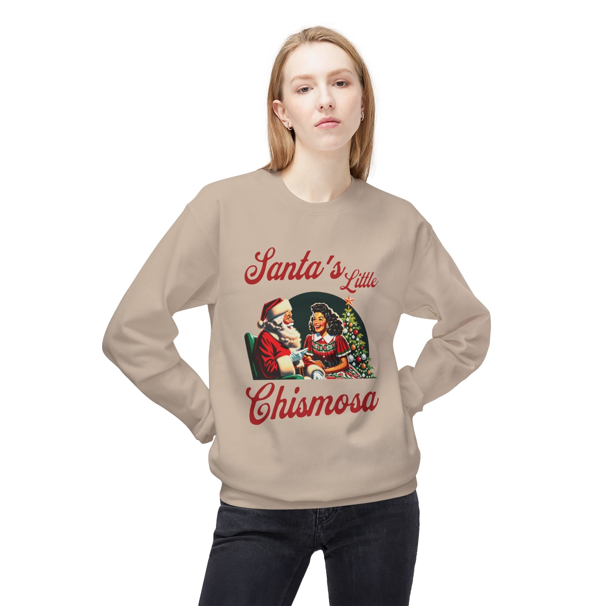 Santa's Little Chismosa Christmas Sweatshirt | Funny Latina Holiday Sweater - Stonk Shark Co.