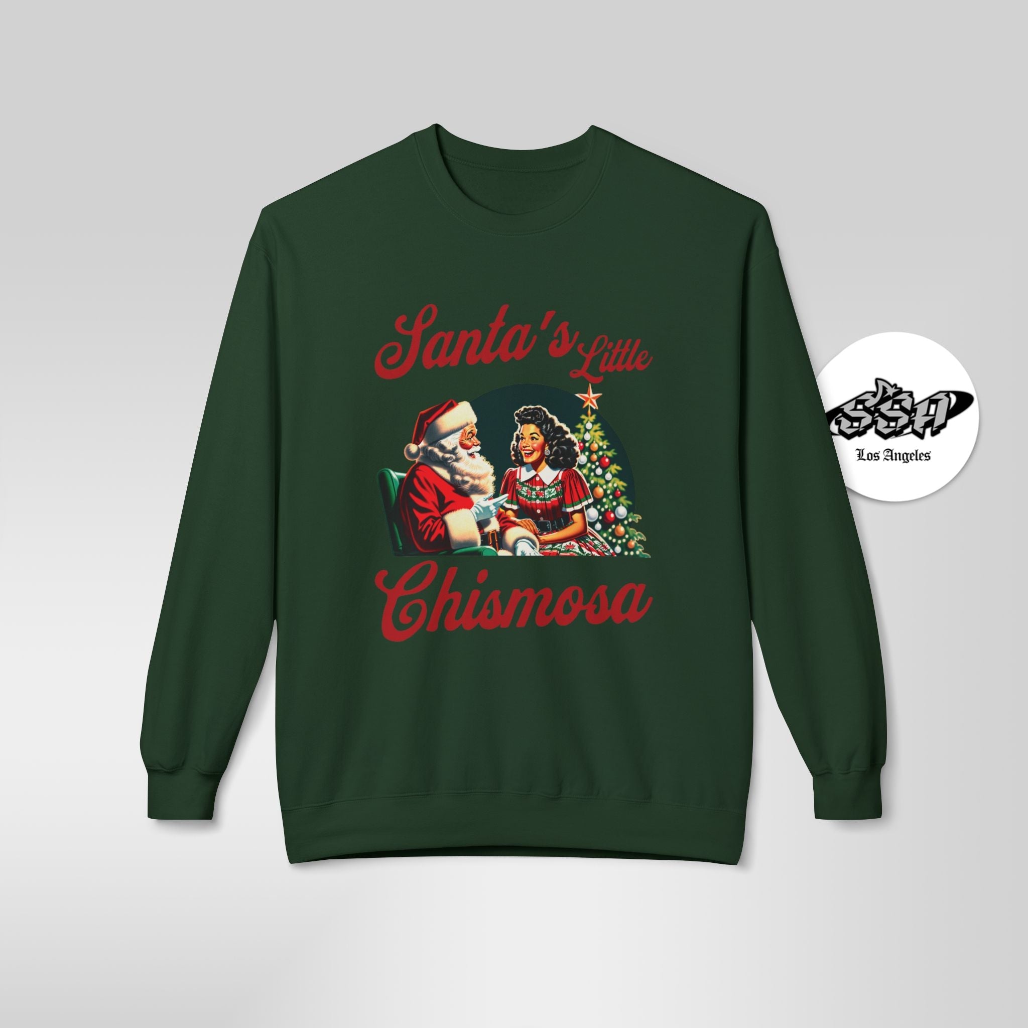 Santa's Little Chismosa Christmas Sweatshirt | Funny Latina Holiday Sweater - Stonk Shark Co.