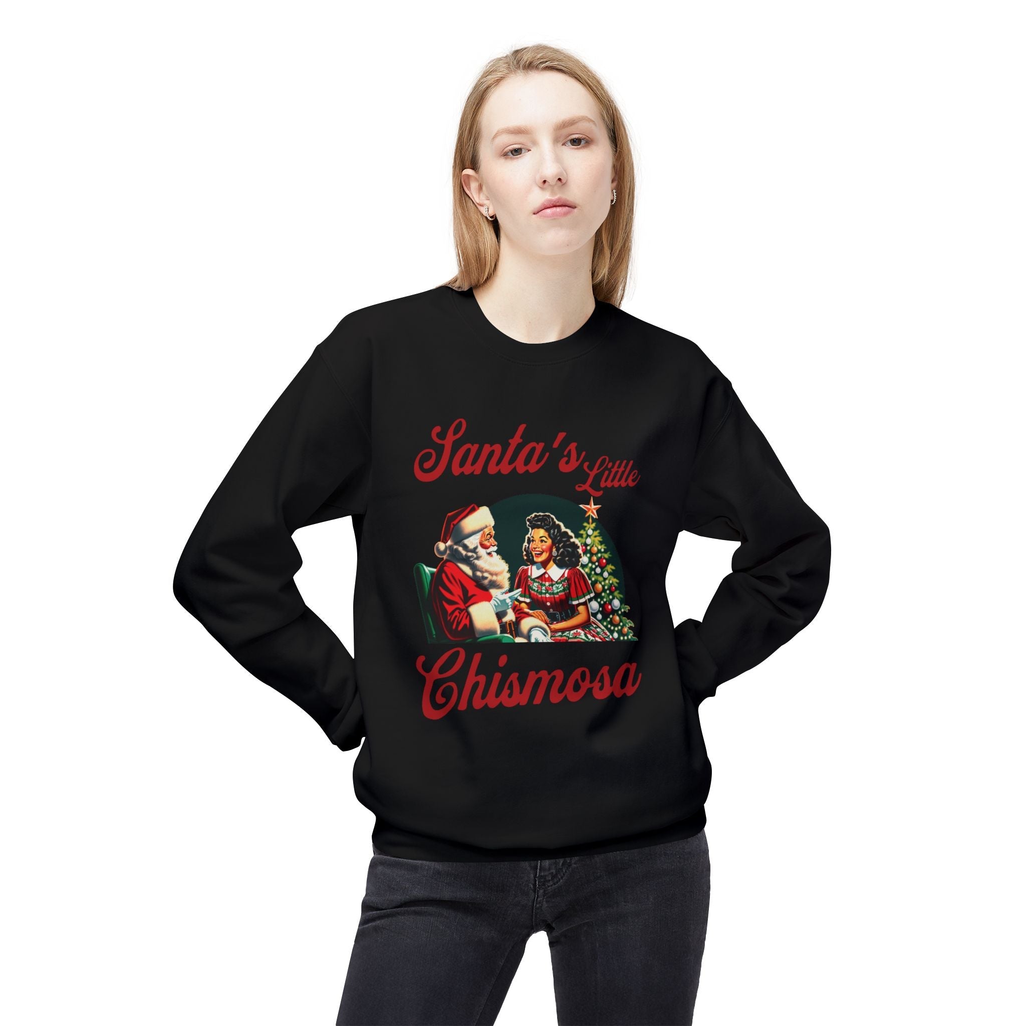 Santa's Little Chismosa Christmas Sweatshirt | Funny Latina Holiday Sweater - Stonk Shark Co.