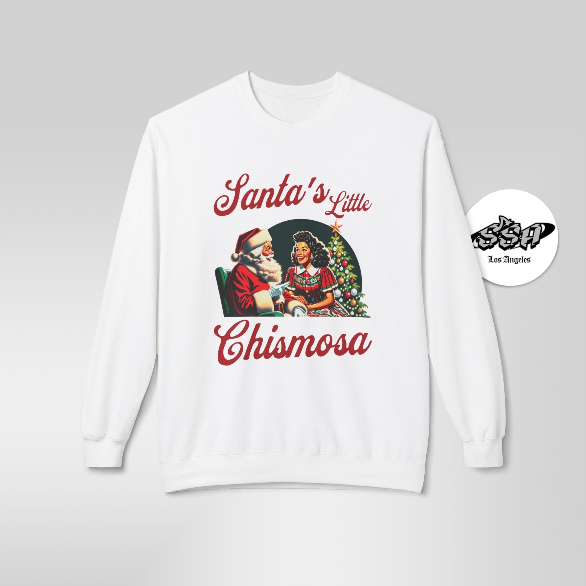 Santa's Little Chismosa Christmas Sweatshirt | Funny Latina Holiday Sweater - Stonk Shark Co.
