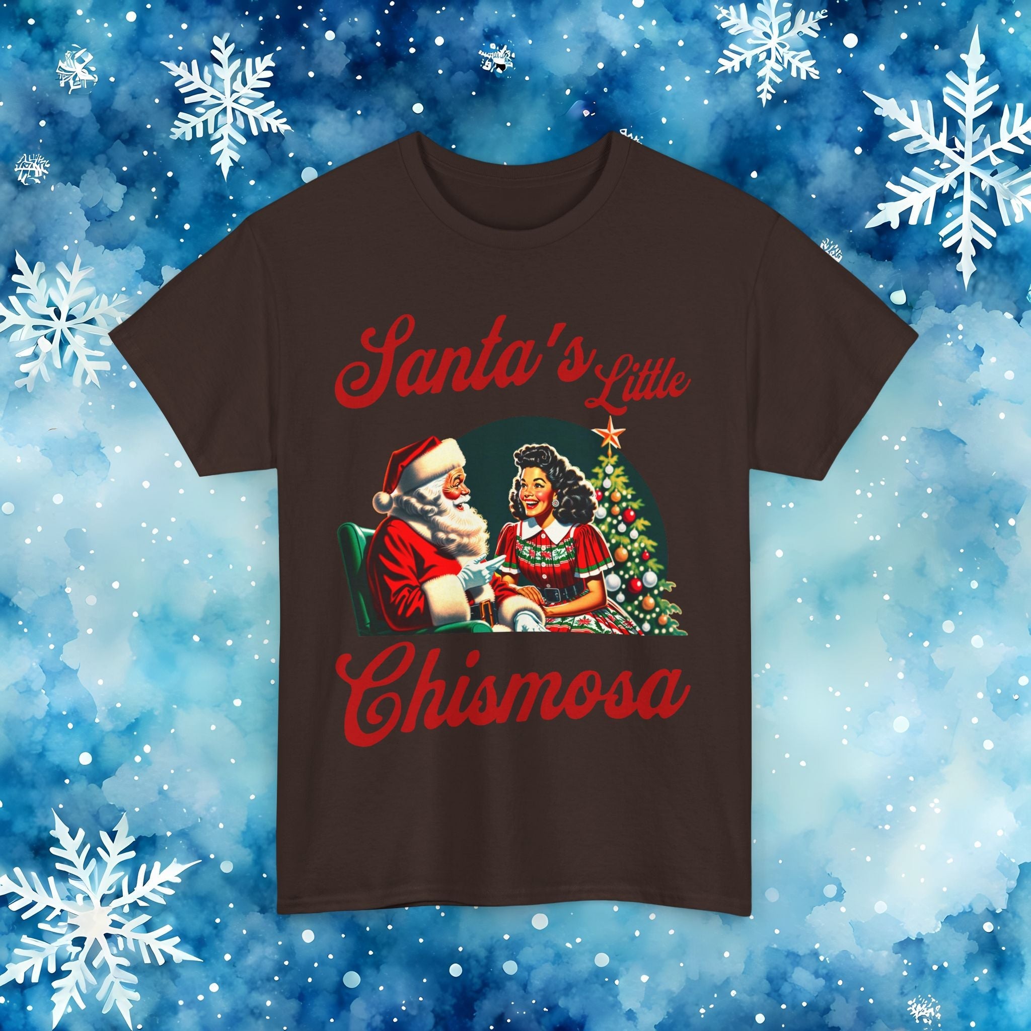 Santa's Little Chismosa T-Shirt - Funny Holiday Tee for Gossip Lovers | Camiseta Navideña Chistosa - Stonk Shark Co.
