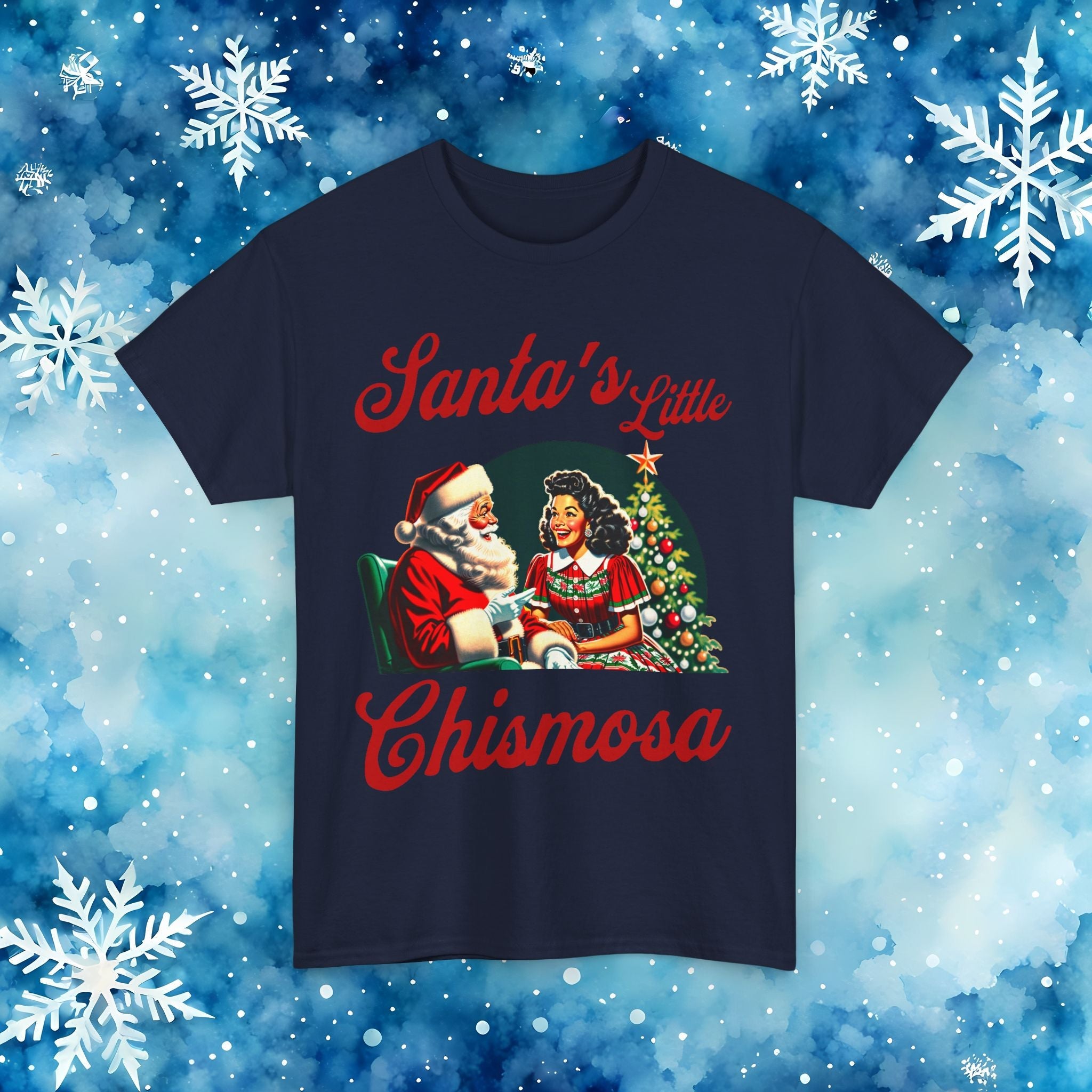 Santa's Little Chismosa T-Shirt - Funny Holiday Tee for Gossip Lovers | Camiseta Navideña Chistosa - Stonk Shark Co.