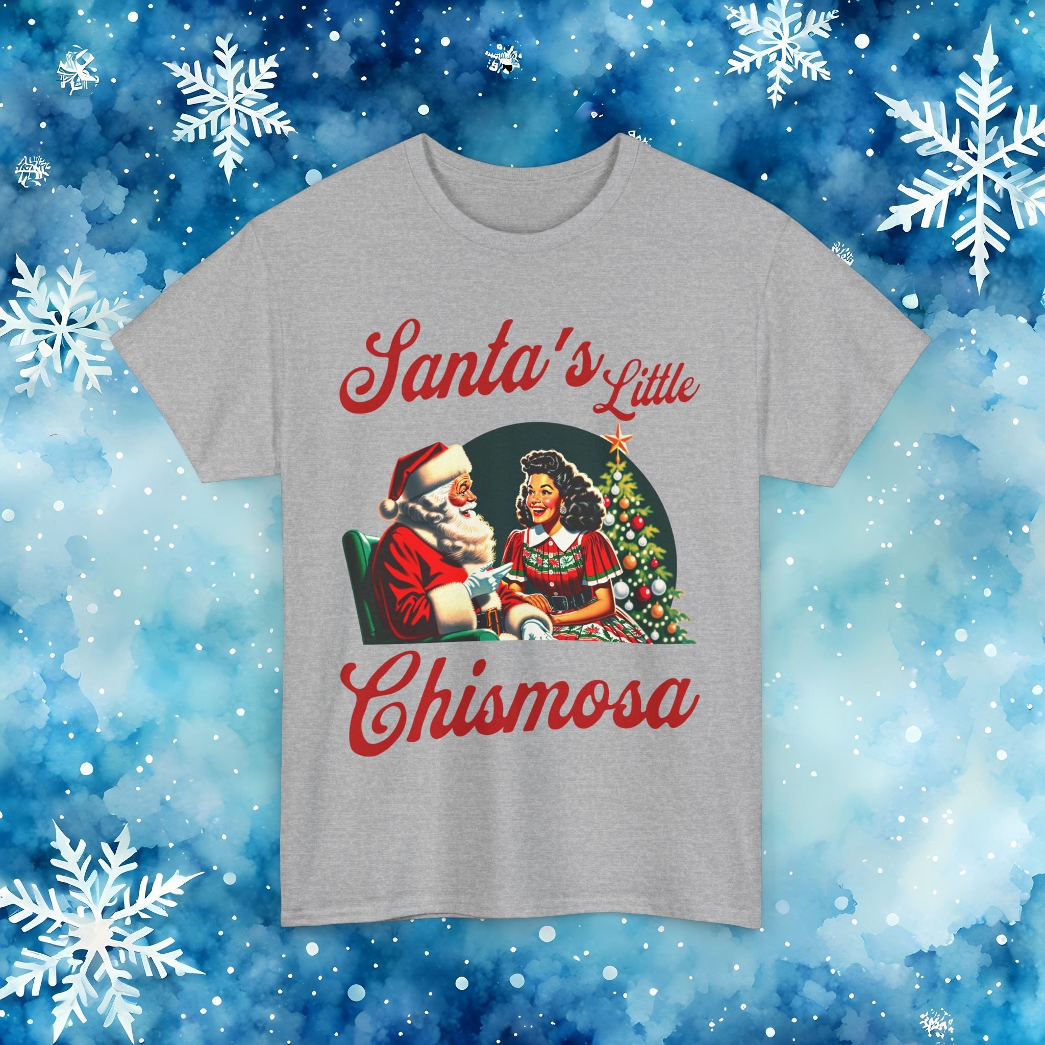 Santa's Little Chismosa T-Shirt - Funny Holiday Tee for Gossip Lovers | Camiseta Navideña Chistosa - Stonk Shark Co.