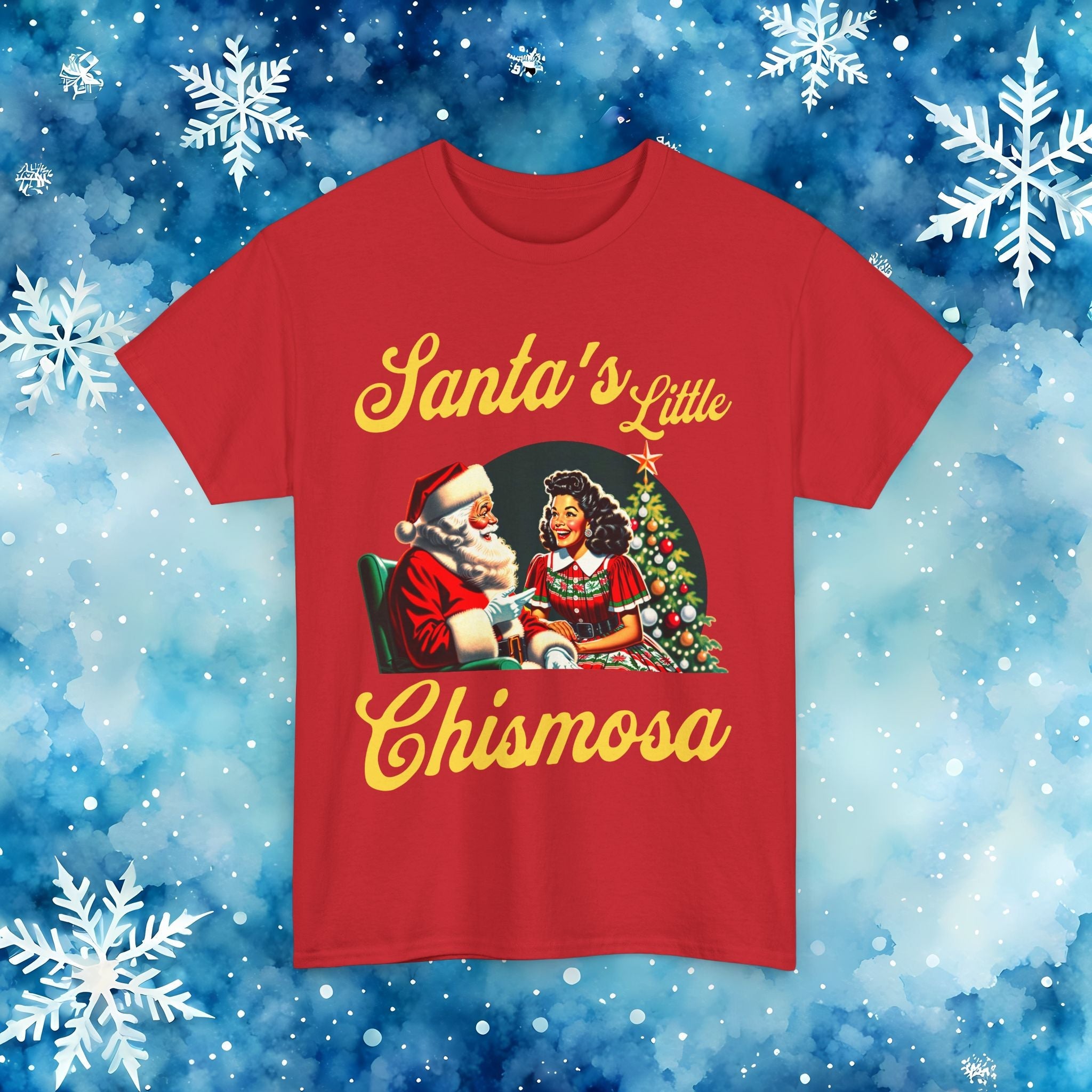 Santa's Little Chismosa T-Shirt - Funny Holiday Tee for Gossip Lovers | Camiseta Navideña Chistosa - Stonk Shark Co.