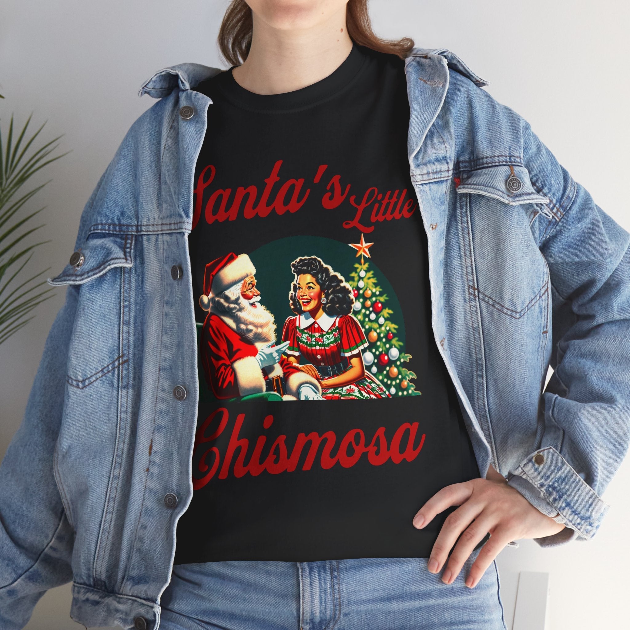 Santa's Little Chismosa T-Shirt - Funny Holiday Tee for Gossip Lovers | Camiseta Navideña Chistosa - Stonk Shark Co.