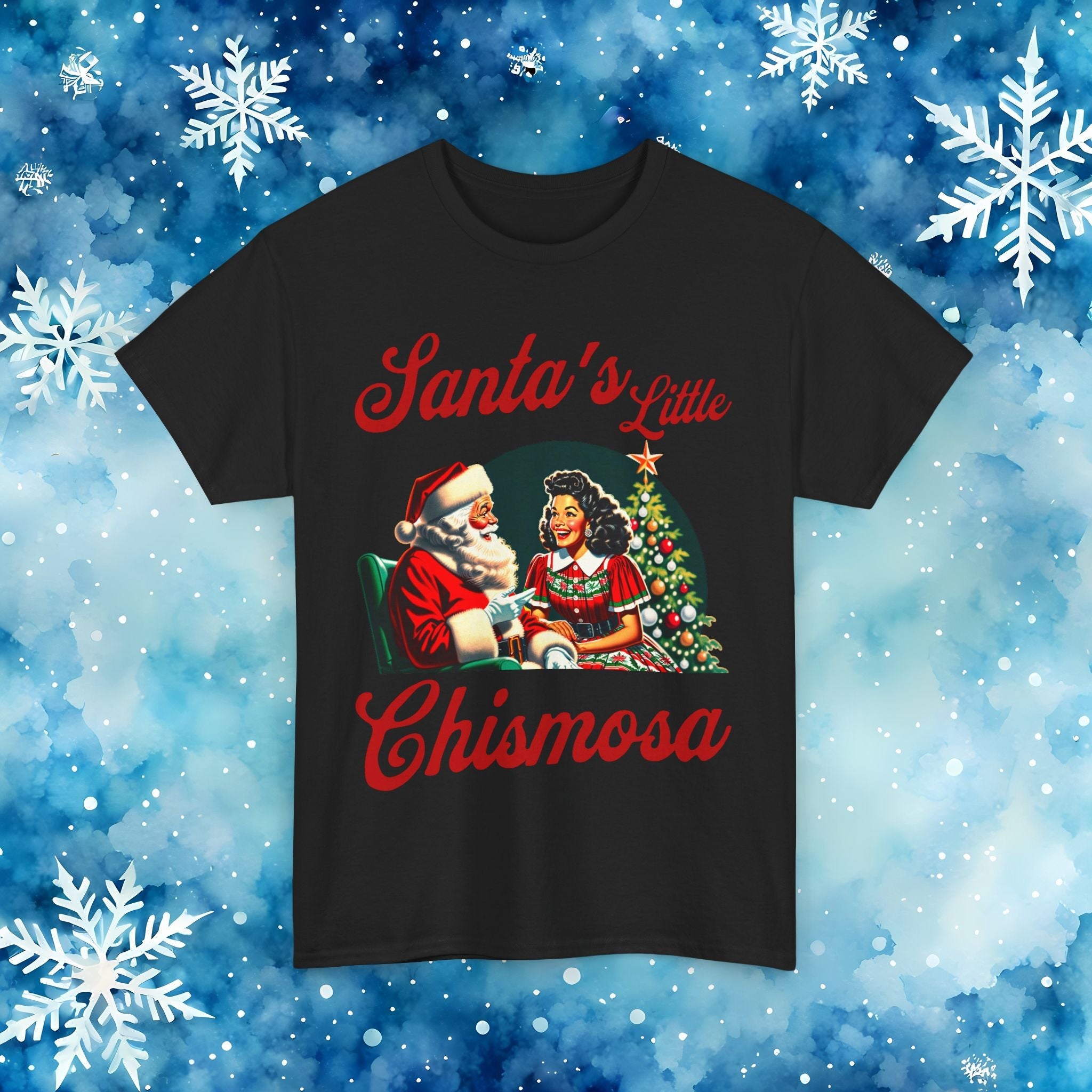 Santa's Little Chismosa T-Shirt - Funny Holiday Tee for Gossip Lovers | Camiseta Navideña Chistosa - Stonk Shark Co.