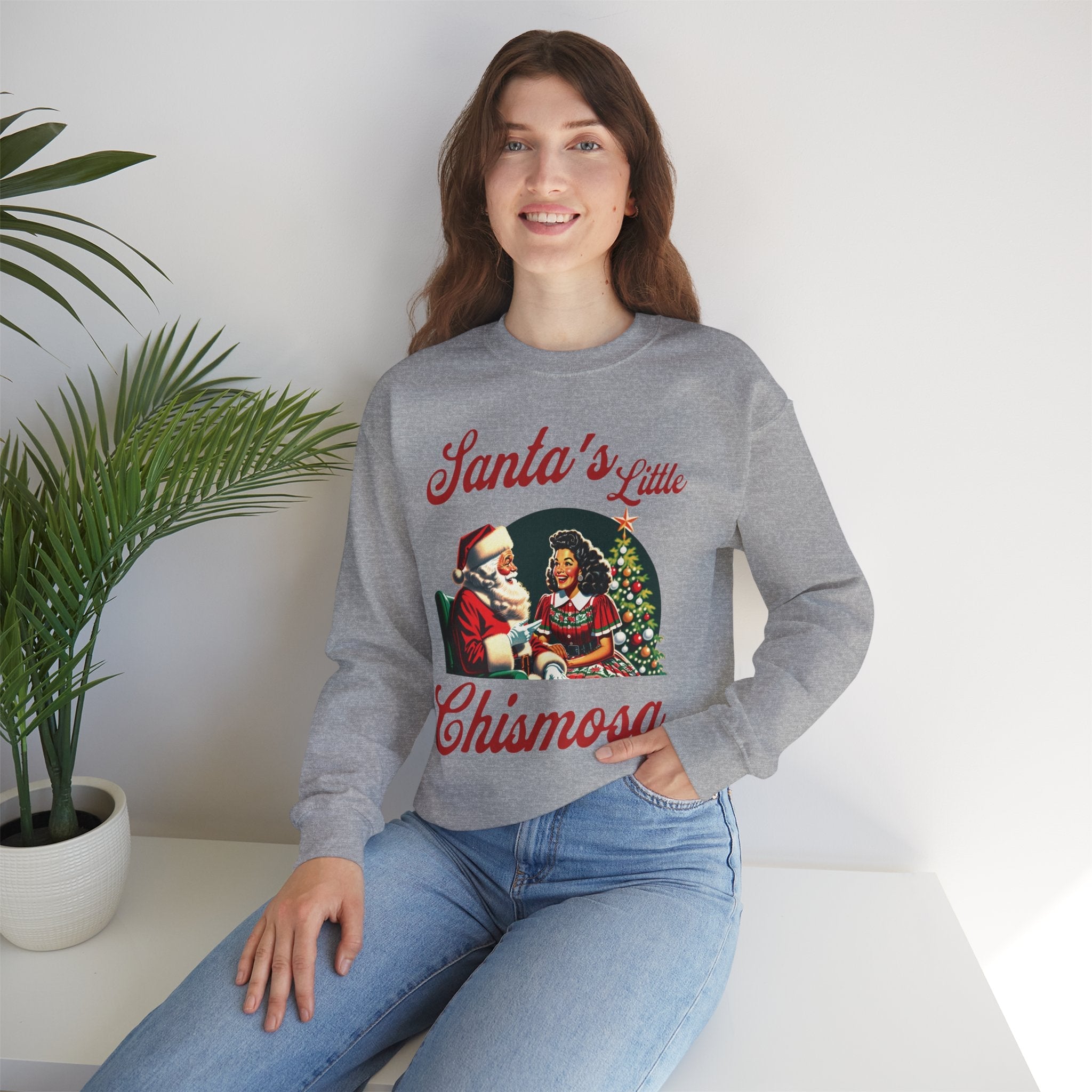 Santa's Little Chismosa T-Shirt - Funny Holiday Tee for Gossip Lovers Crewneck Sweatshirt - Stonk Shark Co.