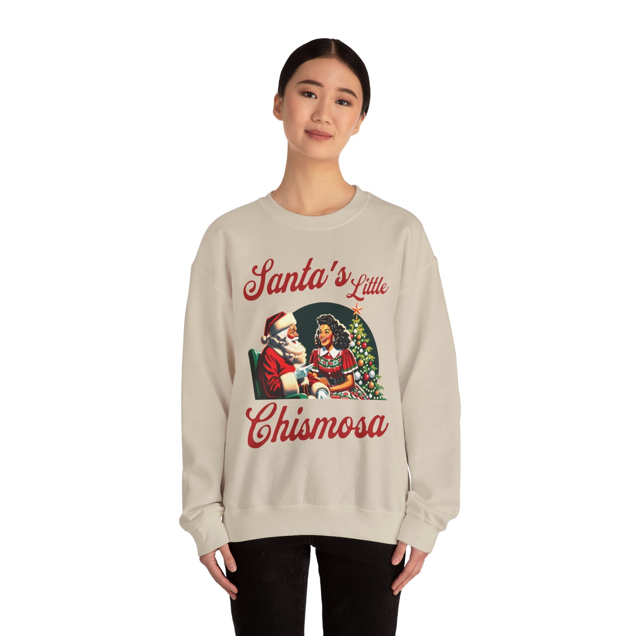 Santa's Little Chismosa T-Shirt - Funny Holiday Tee for Gossip Lovers Crewneck Sweatshirt - Stonk Shark Co.