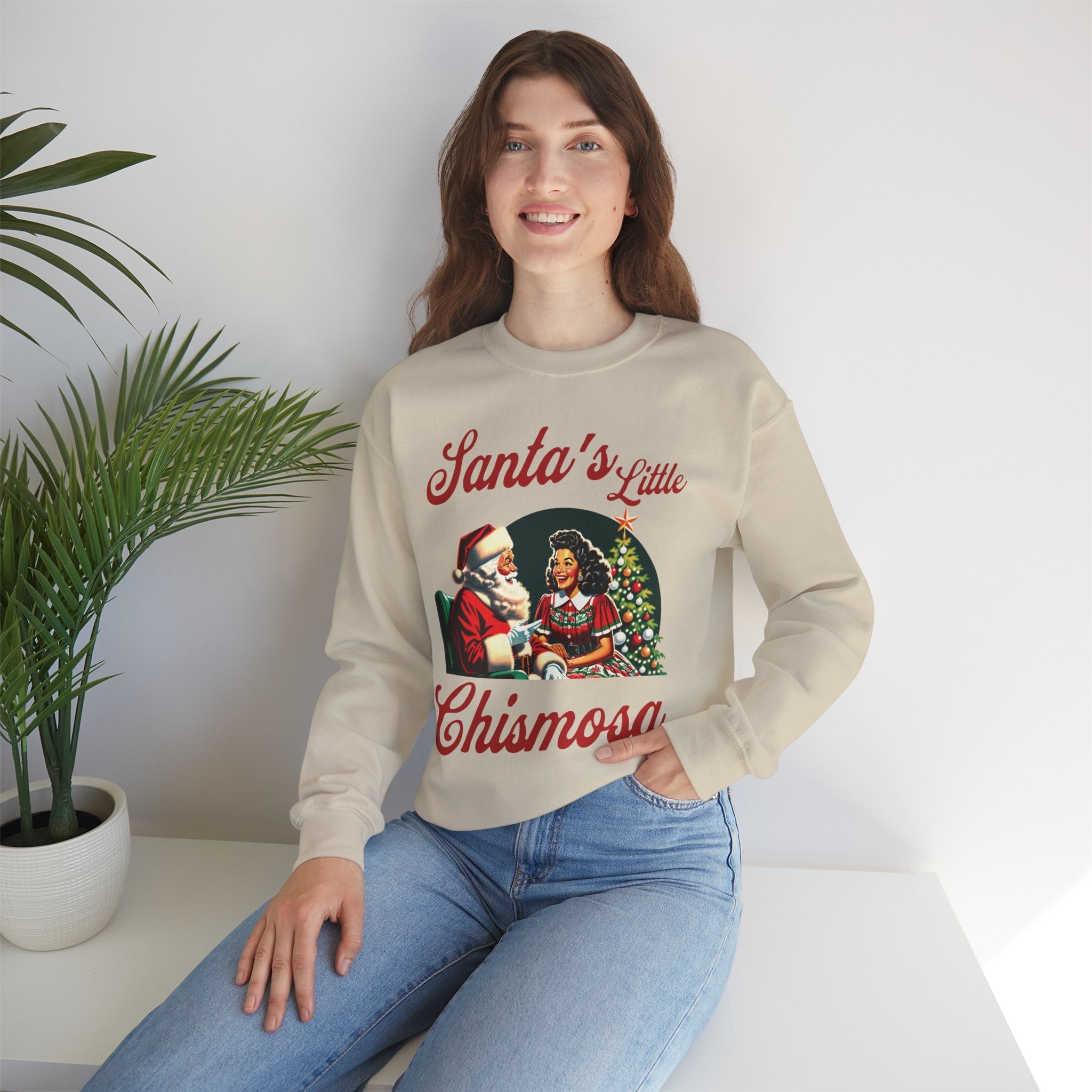 Santa's Little Chismosa T-Shirt - Funny Holiday Tee for Gossip Lovers Crewneck Sweatshirt - Stonk Shark Co.