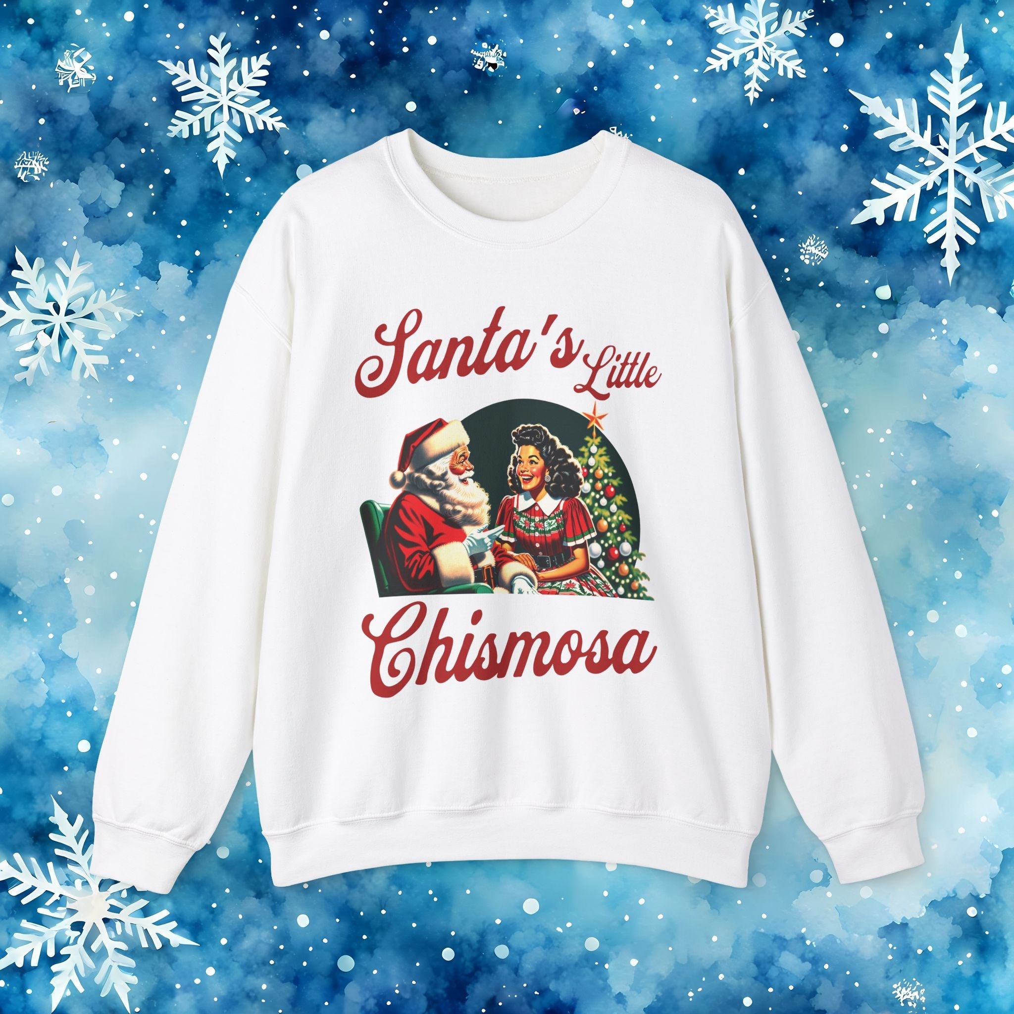 Santa's Little Chismosa T-Shirt - Funny Holiday Tee for Gossip Lovers Crewneck Sweatshirt - Stonk Shark Co.