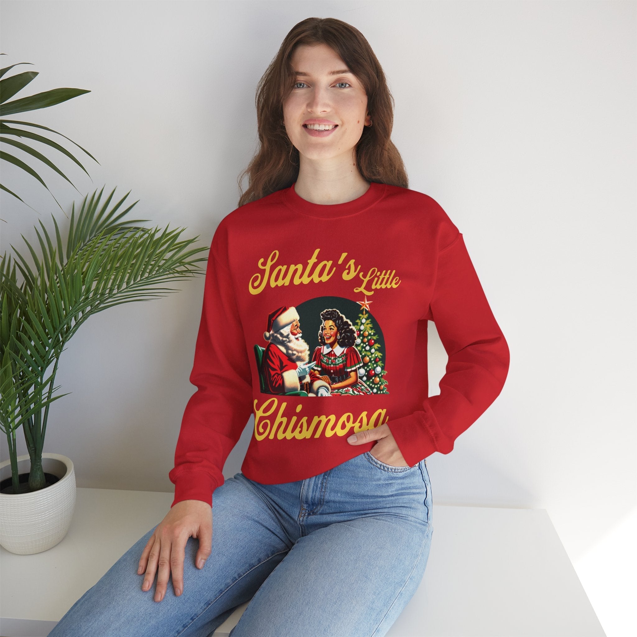 Santa's Little Chismosa T-Shirt - Funny Holiday Tee for Gossip Lovers Crewneck Sweatshirt - Stonk Shark Co.