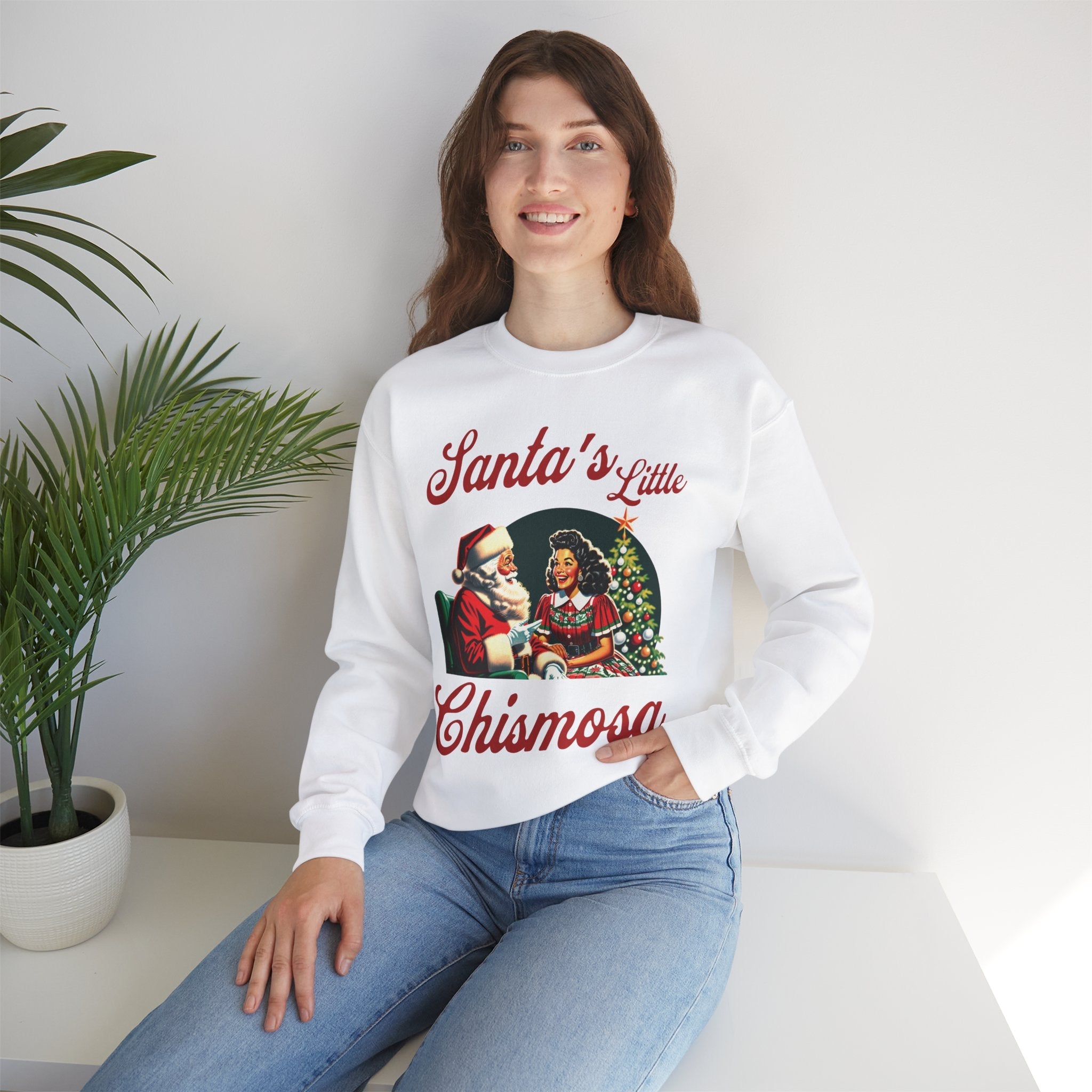 Santa's Little Chismosa T-Shirt - Funny Holiday Tee for Gossip Lovers Crewneck Sweatshirt - Stonk Shark Co.