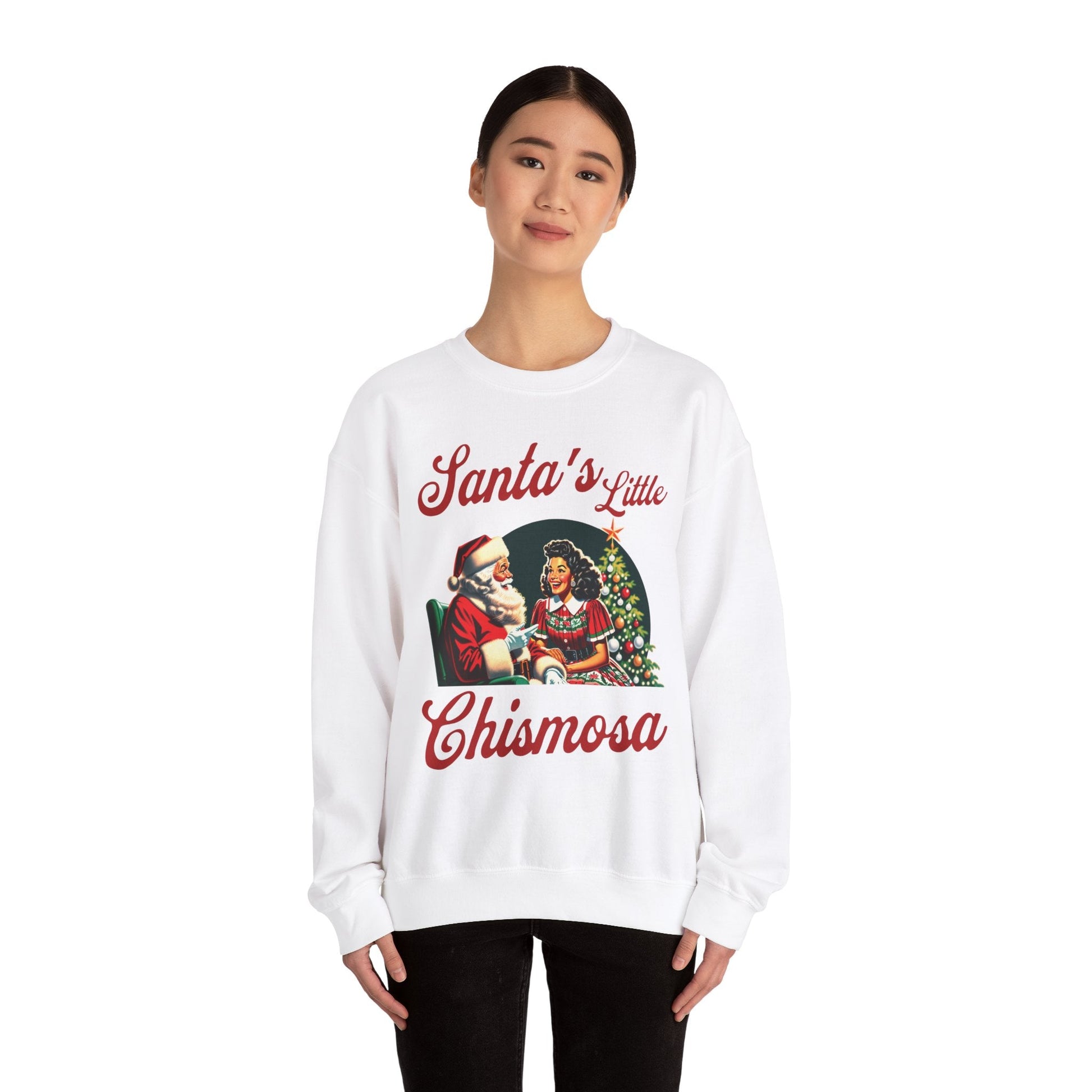 Santa's Little Chismosa T-Shirt - Funny Holiday Tee for Gossip Lovers Crewneck Sweatshirt - Stonk Shark Co.