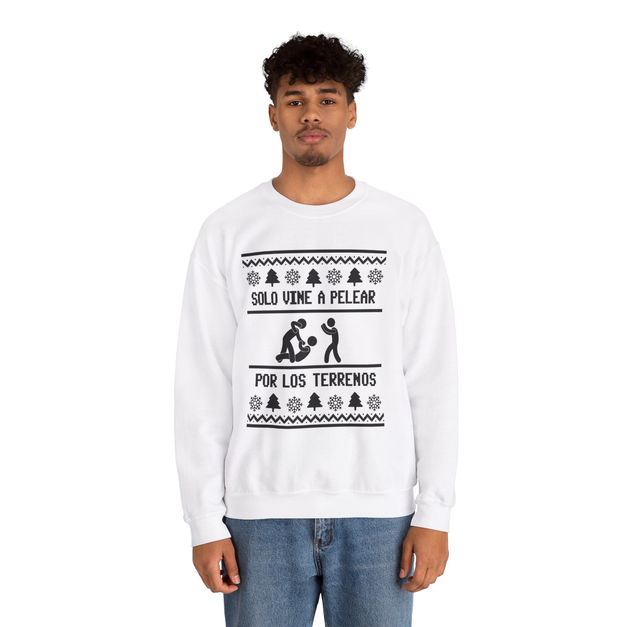 Solo Vine a Pelear por los Terrenos Ugly Christmas Sweater – Funny Hispanic Family Holiday Sweatshirt - Stonk Shark Co.