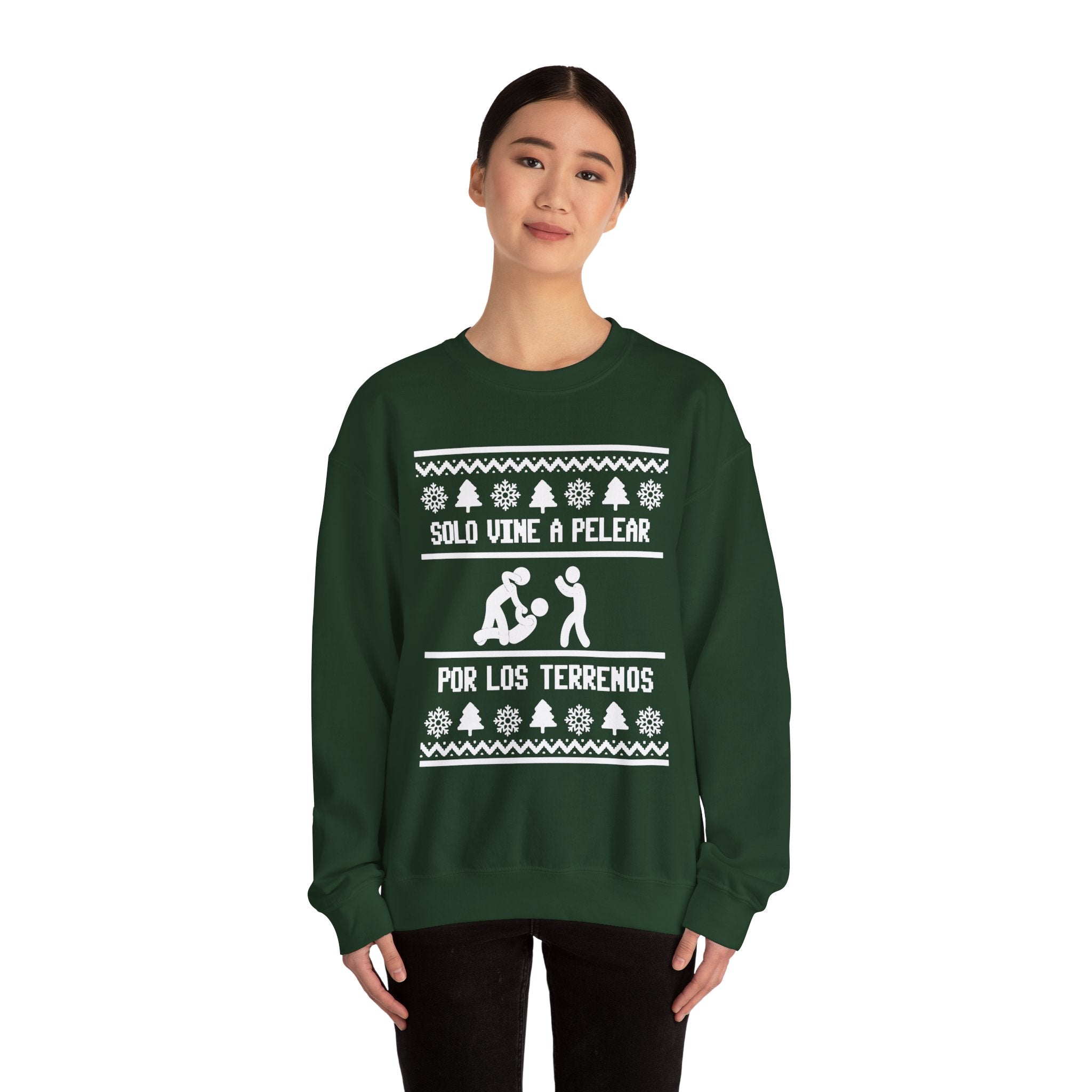 Solo Vine a Pelear por los Terrenos Ugly Christmas Sweater – Funny Hispanic Family Holiday Sweatshirt - Stonk Shark Co.