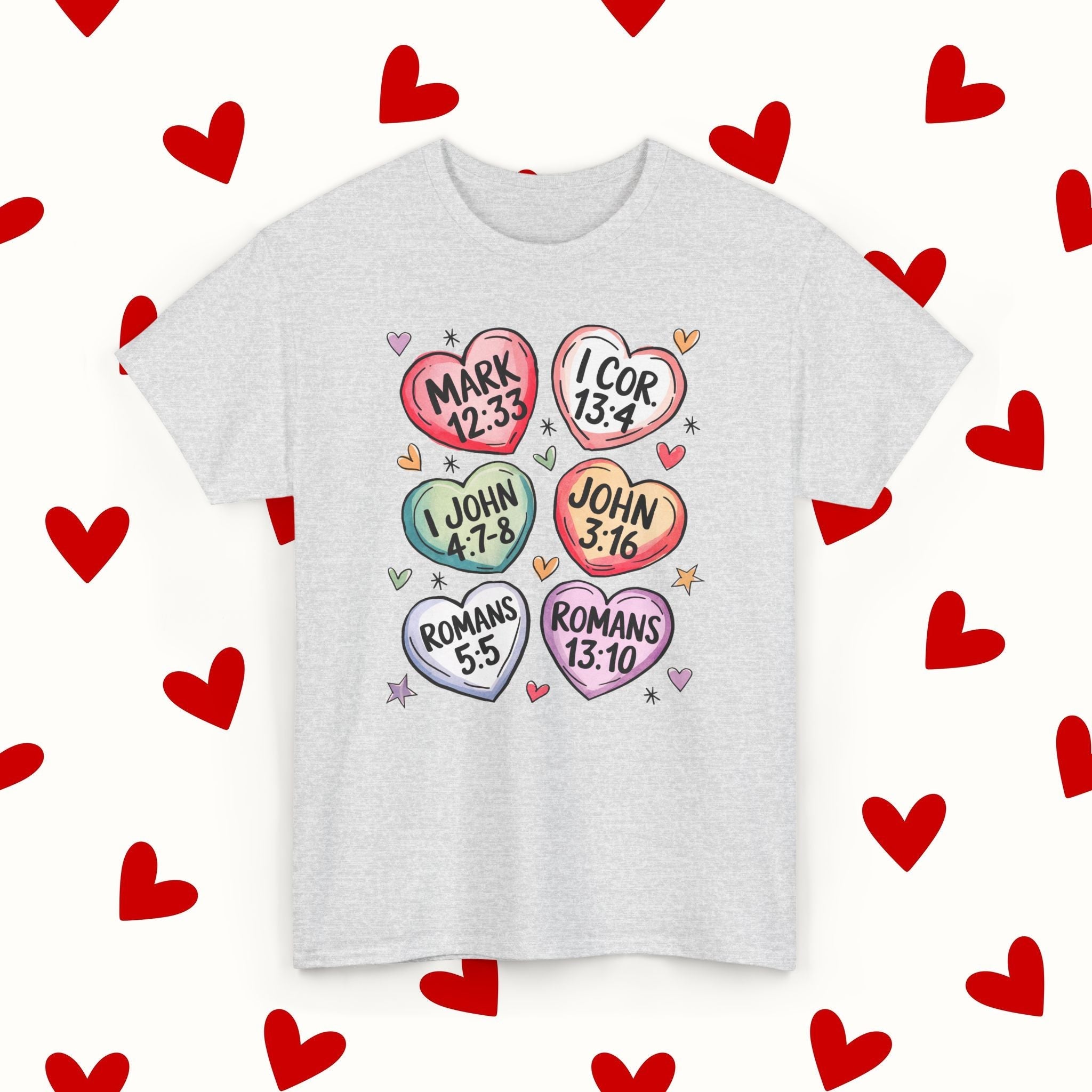 Sweet Scripture Hearts T-Shirt – Christian Valentine’s Day Tee - Stonk Shark Co.