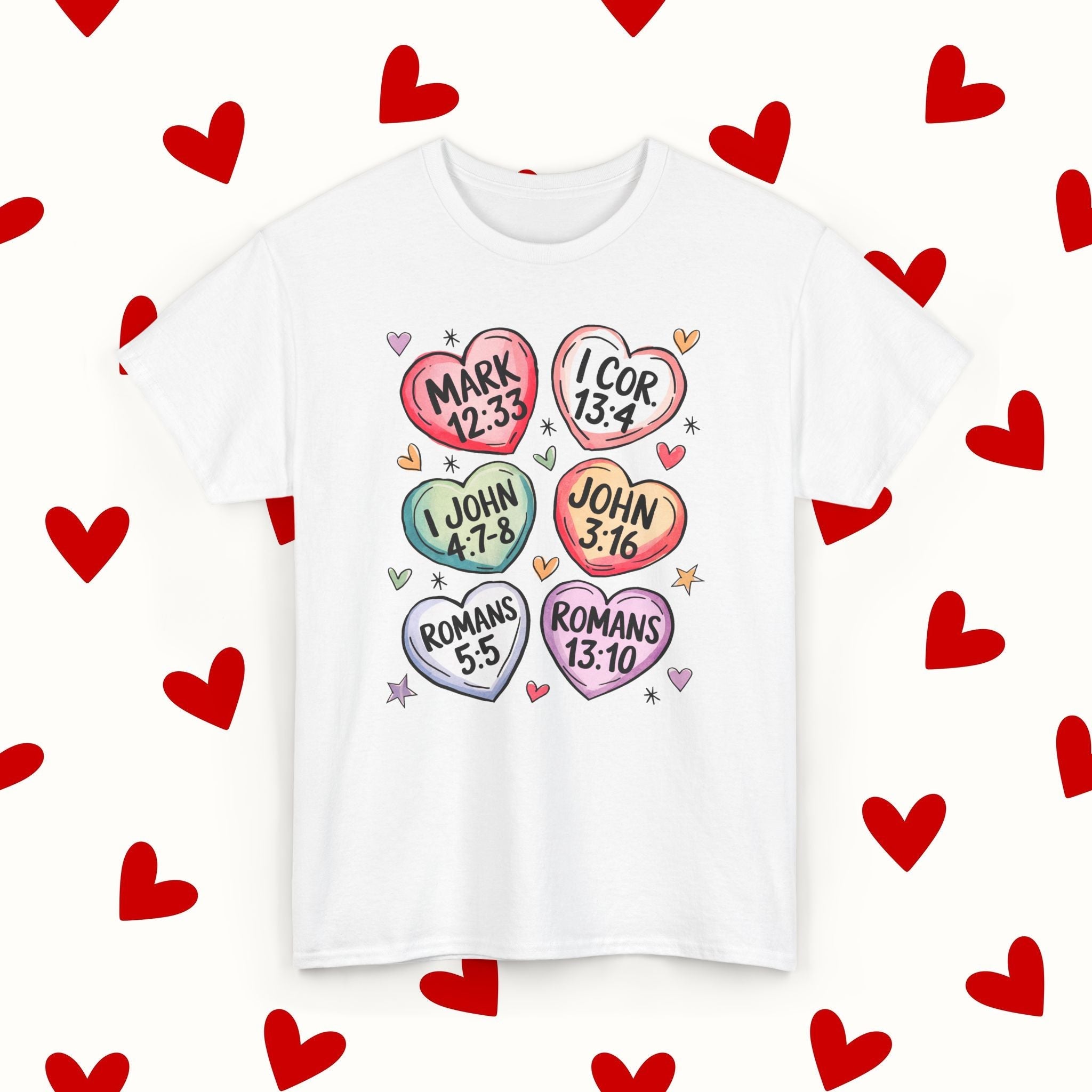 Sweet Scripture Hearts T-Shirt – Christian Valentine’s Day Tee - Stonk Shark Co.