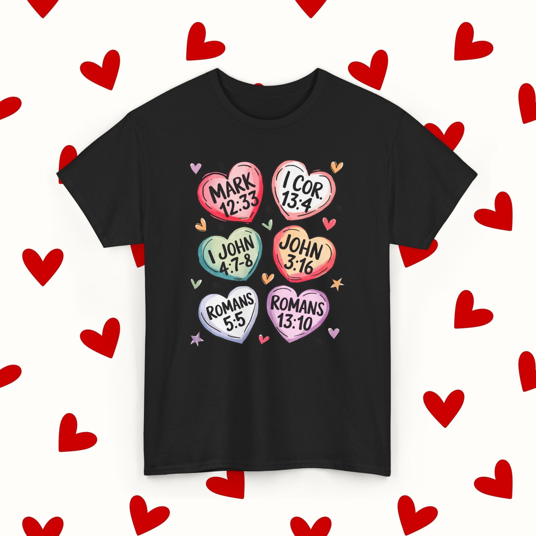Sweet Scripture Hearts T-Shirt – Christian Valentine’s Day Tee - Stonk Shark Co.