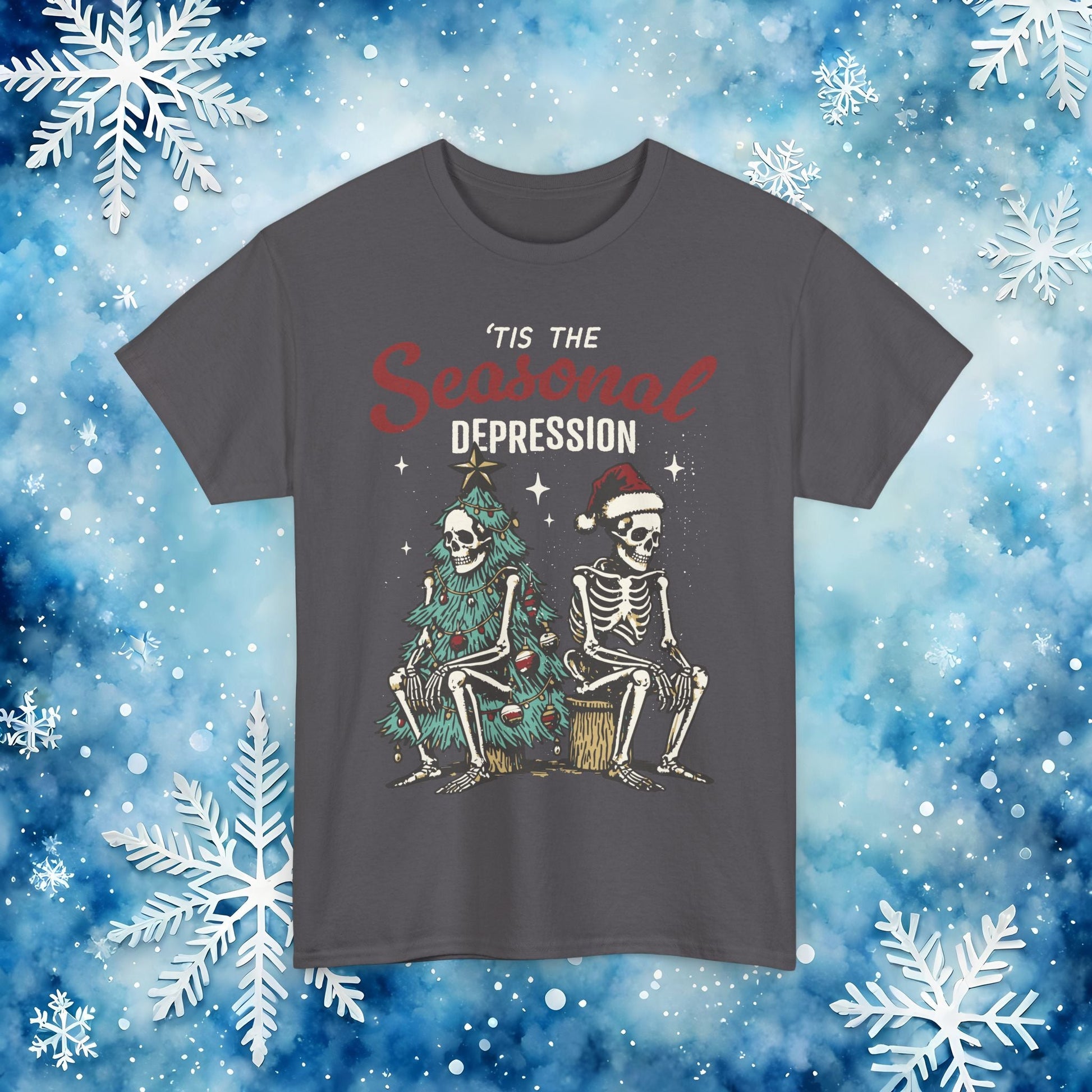 Tis the Seasonal Depression Ugly Christmas Sweater – Funny Skeleton Holiday T Shirt - Stonk Shark Co.