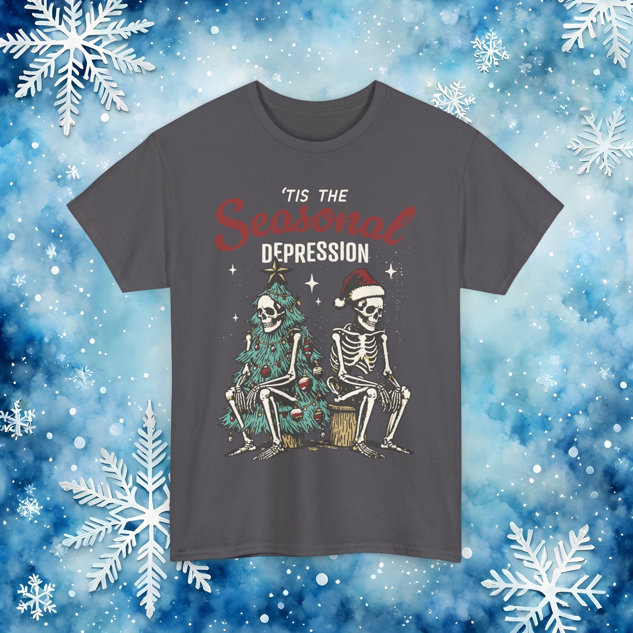 Tis the Seasonal Depression Ugly Christmas Sweater – Funny Skeleton Holiday T Shirt - Stonk Shark Co.