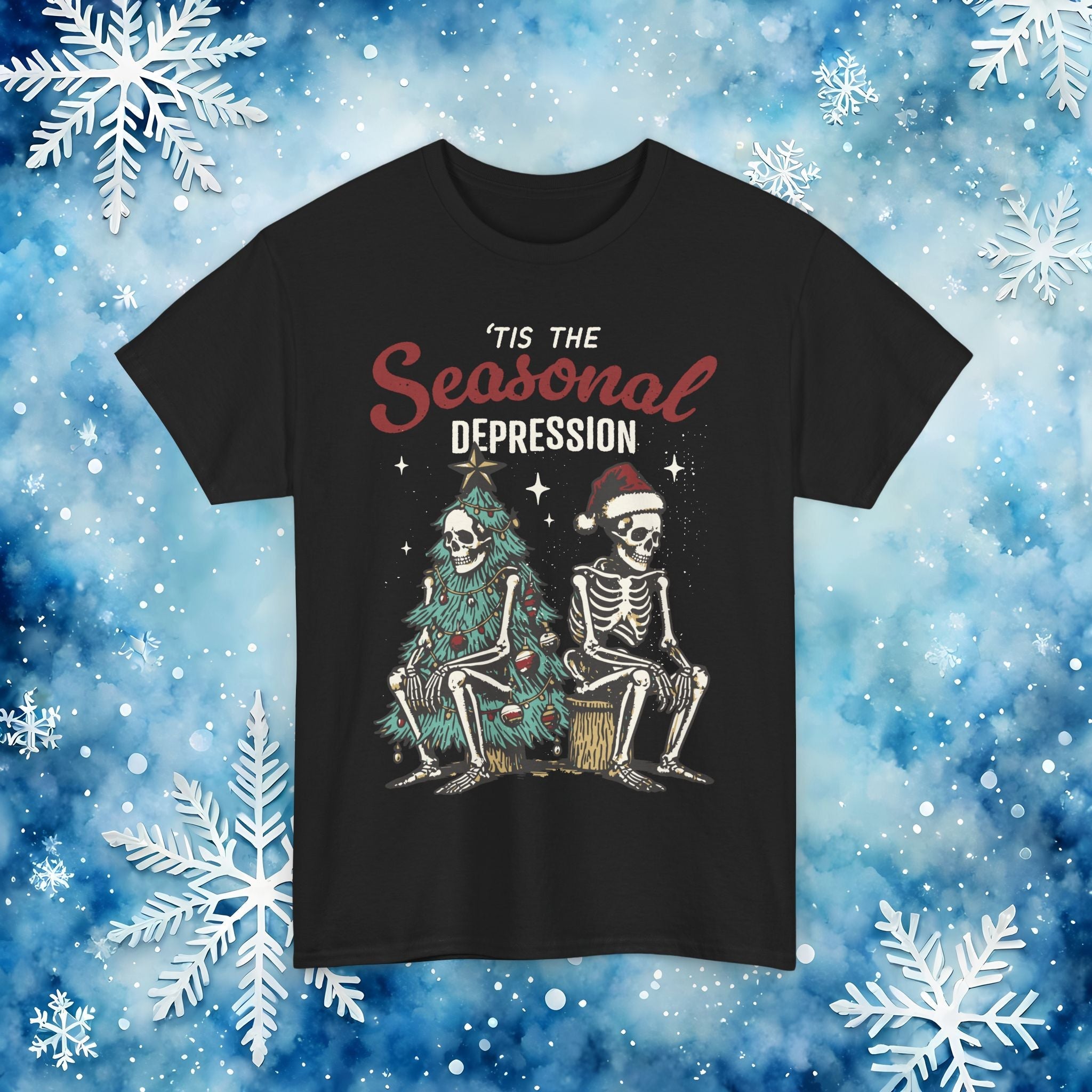 Tis the Seasonal Depression Ugly Christmas Sweater – Funny Skeleton Holiday T Shirt - Stonk Shark Co.
