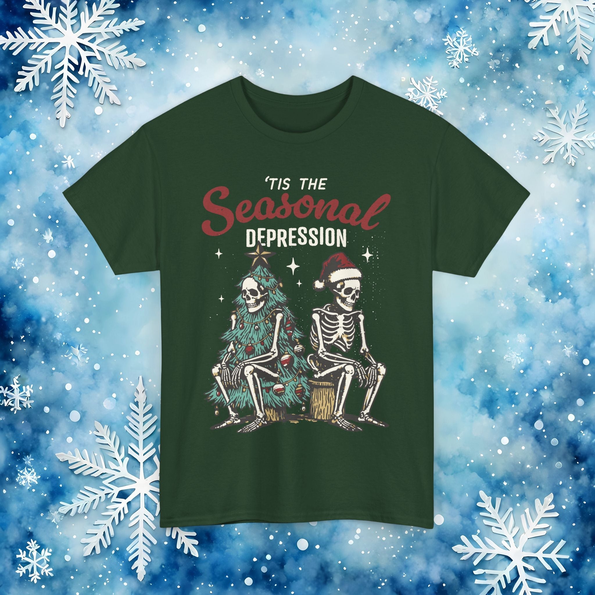 Tis the Seasonal Depression Ugly Christmas Sweater – Funny Skeleton Holiday T Shirt - Stonk Shark Co.