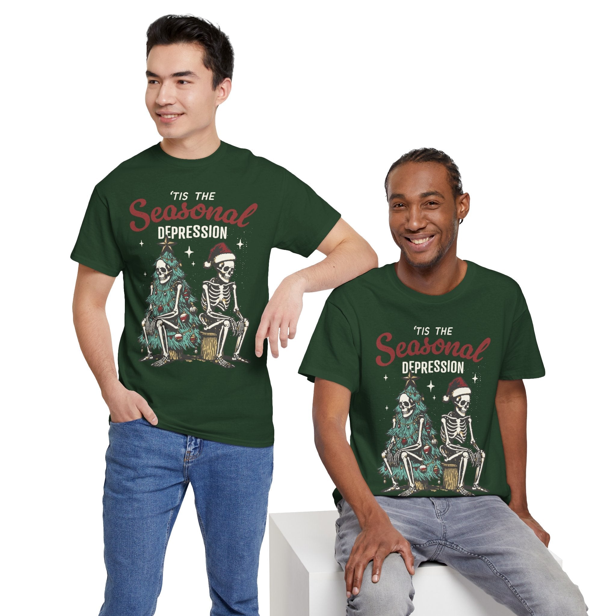 Tis the Seasonal Depression Ugly Christmas Sweater – Funny Skeleton Holiday T Shirt - Stonk Shark Co.