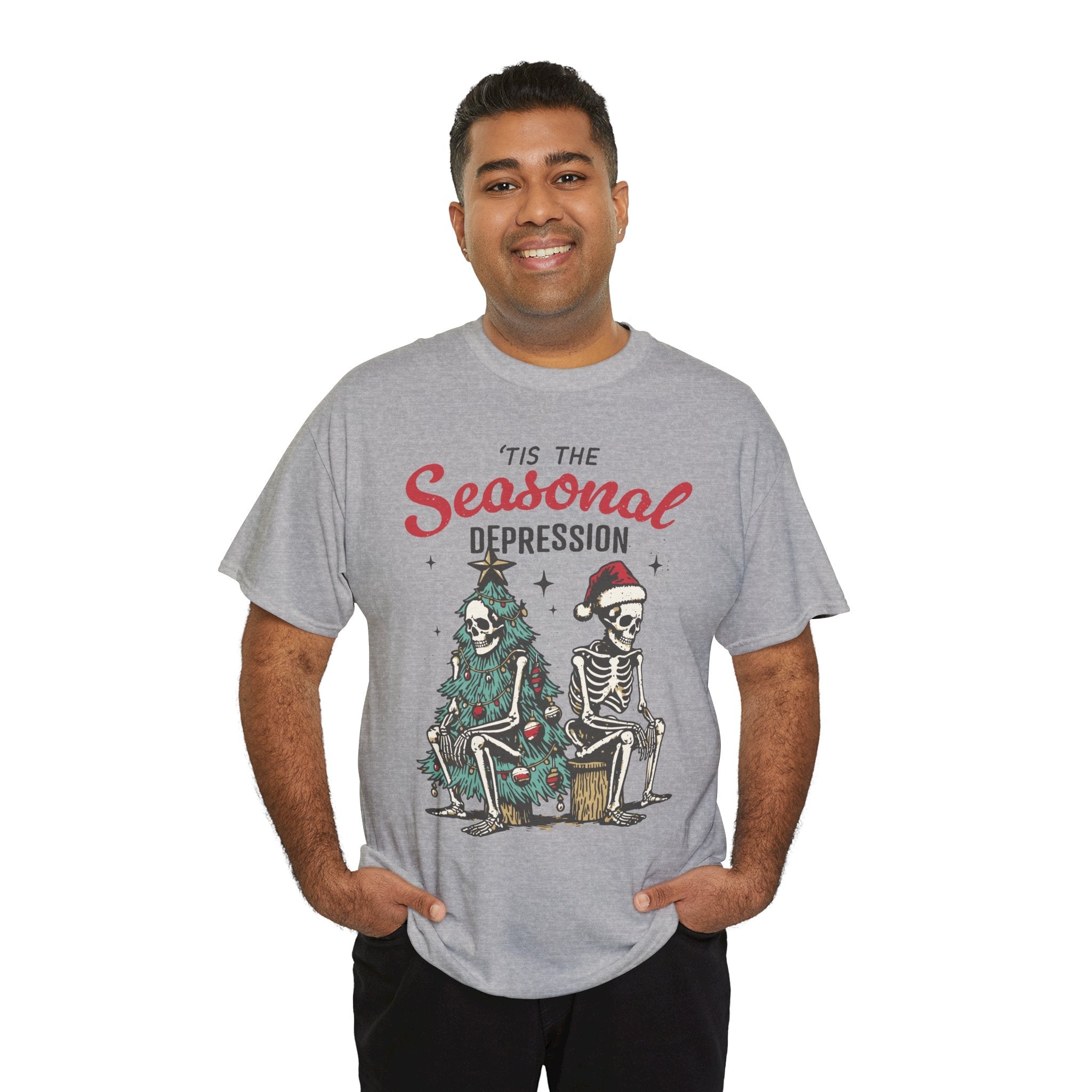 Tis the Seasonal Depression Ugly Christmas Sweater – Funny Skeleton Holiday T Shirt - Stonk Shark Co.