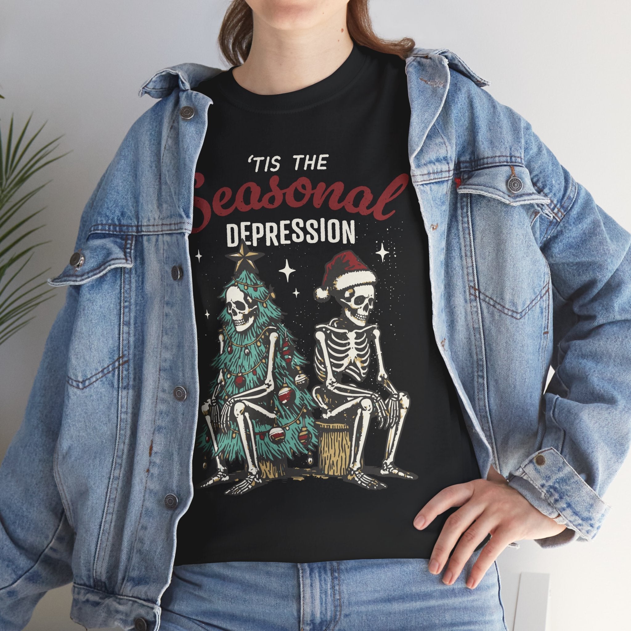 Tis the Seasonal Depression Ugly Christmas Sweater – Funny Skeleton Holiday T Shirt - Stonk Shark Co.