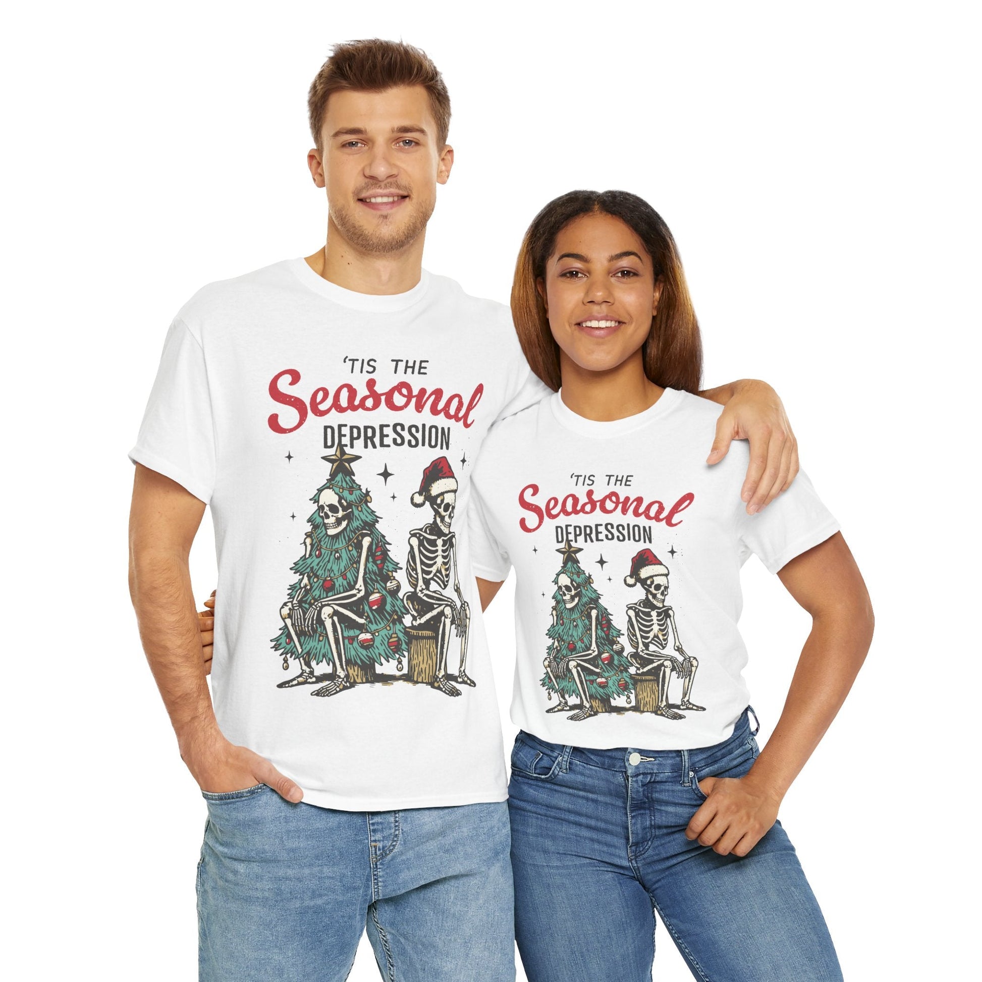 Tis the Seasonal Depression Ugly Christmas Sweater – Funny Skeleton Holiday T Shirt - Stonk Shark Co.