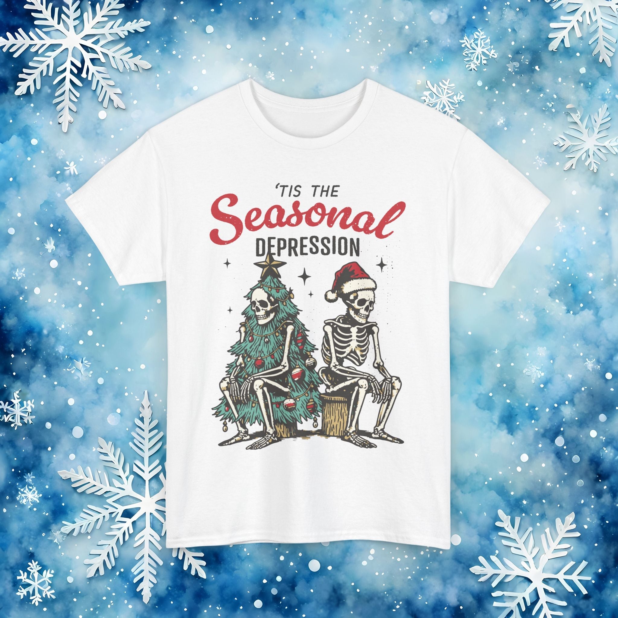 Tis the Seasonal Depression Ugly Christmas Sweater – Funny Skeleton Holiday T Shirt - Stonk Shark Co.