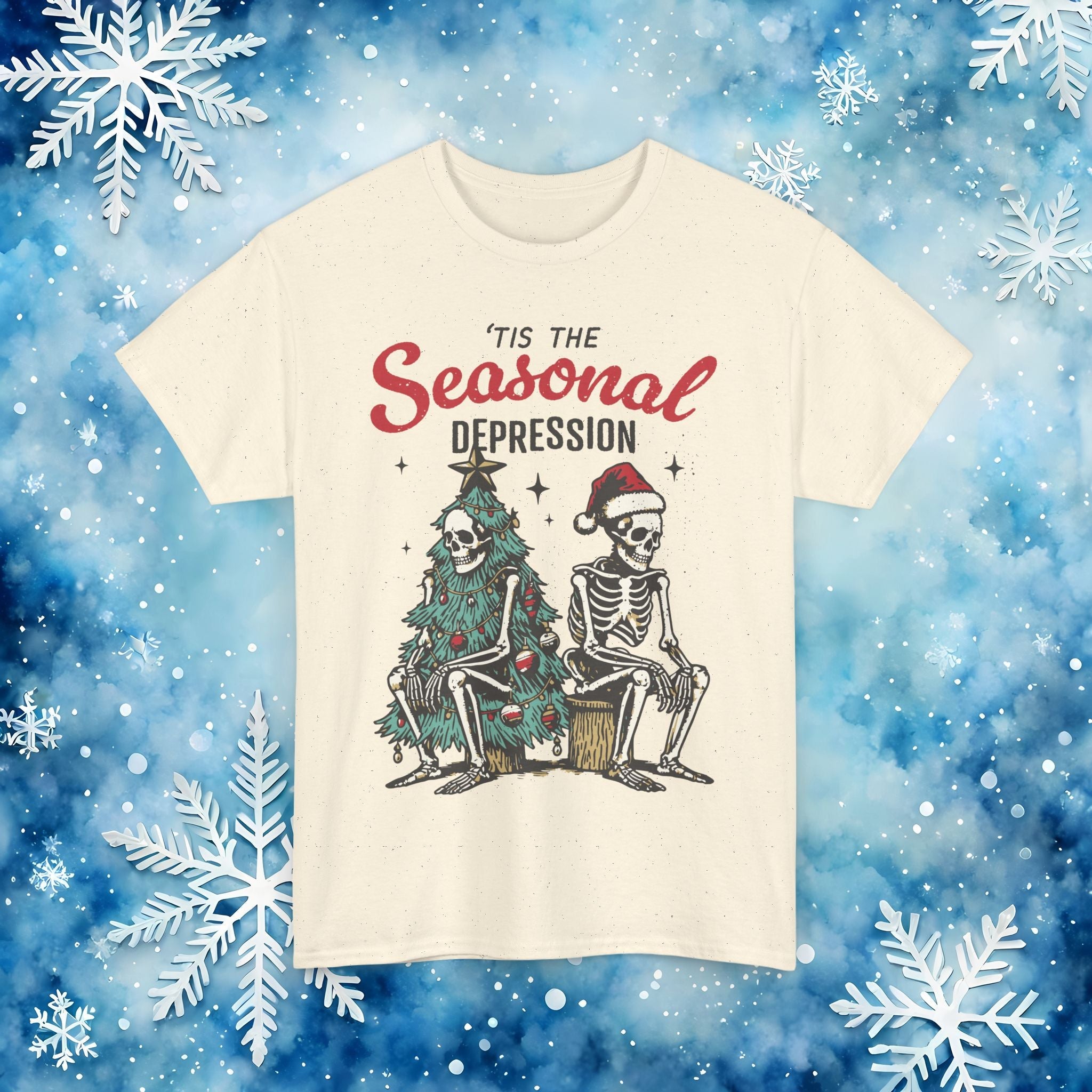 Tis the Seasonal Depression Ugly Christmas Sweater – Funny Skeleton Holiday T Shirt - Stonk Shark Co.