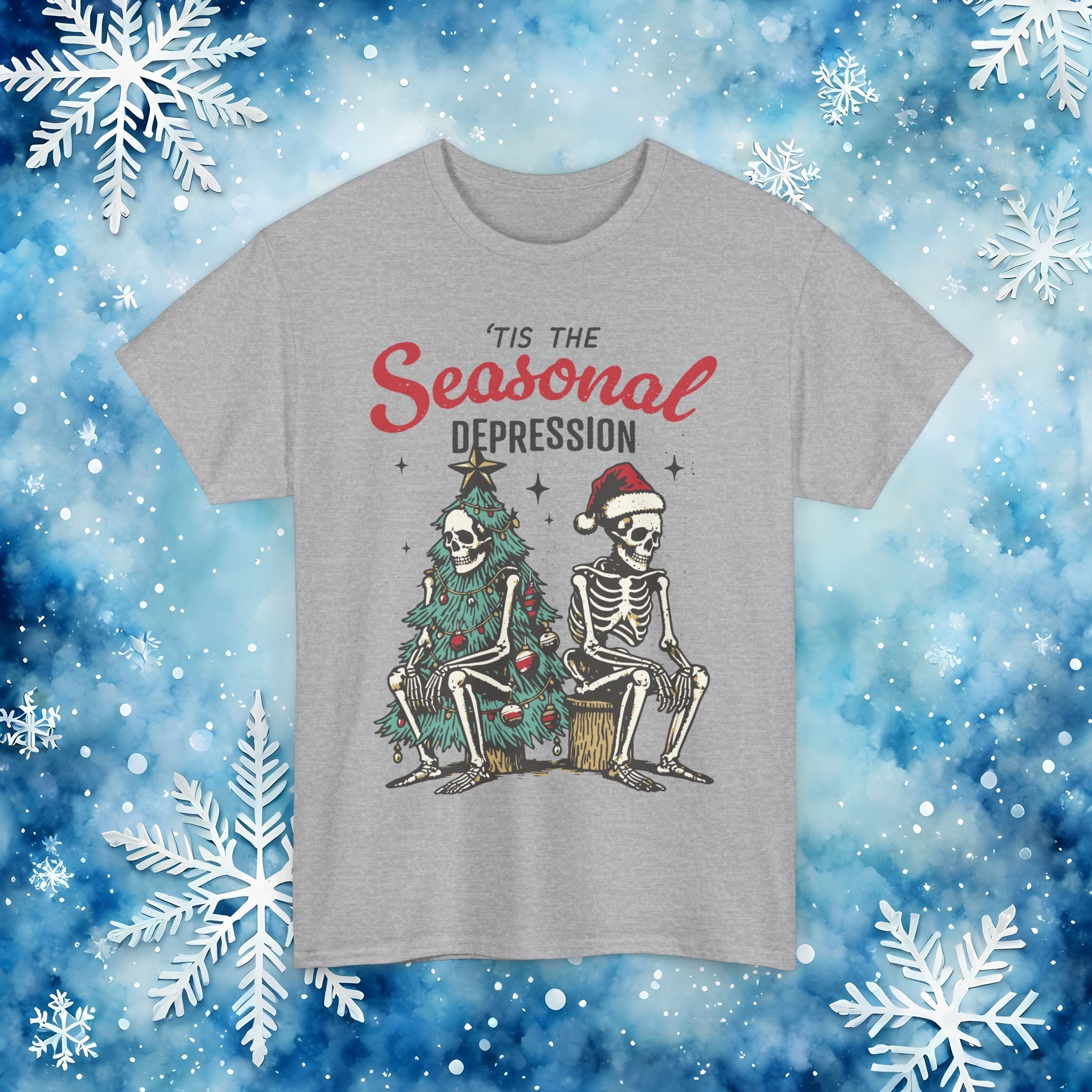 Tis the Seasonal Depression Ugly Christmas Sweater – Funny Skeleton Holiday T Shirt - Stonk Shark Co.