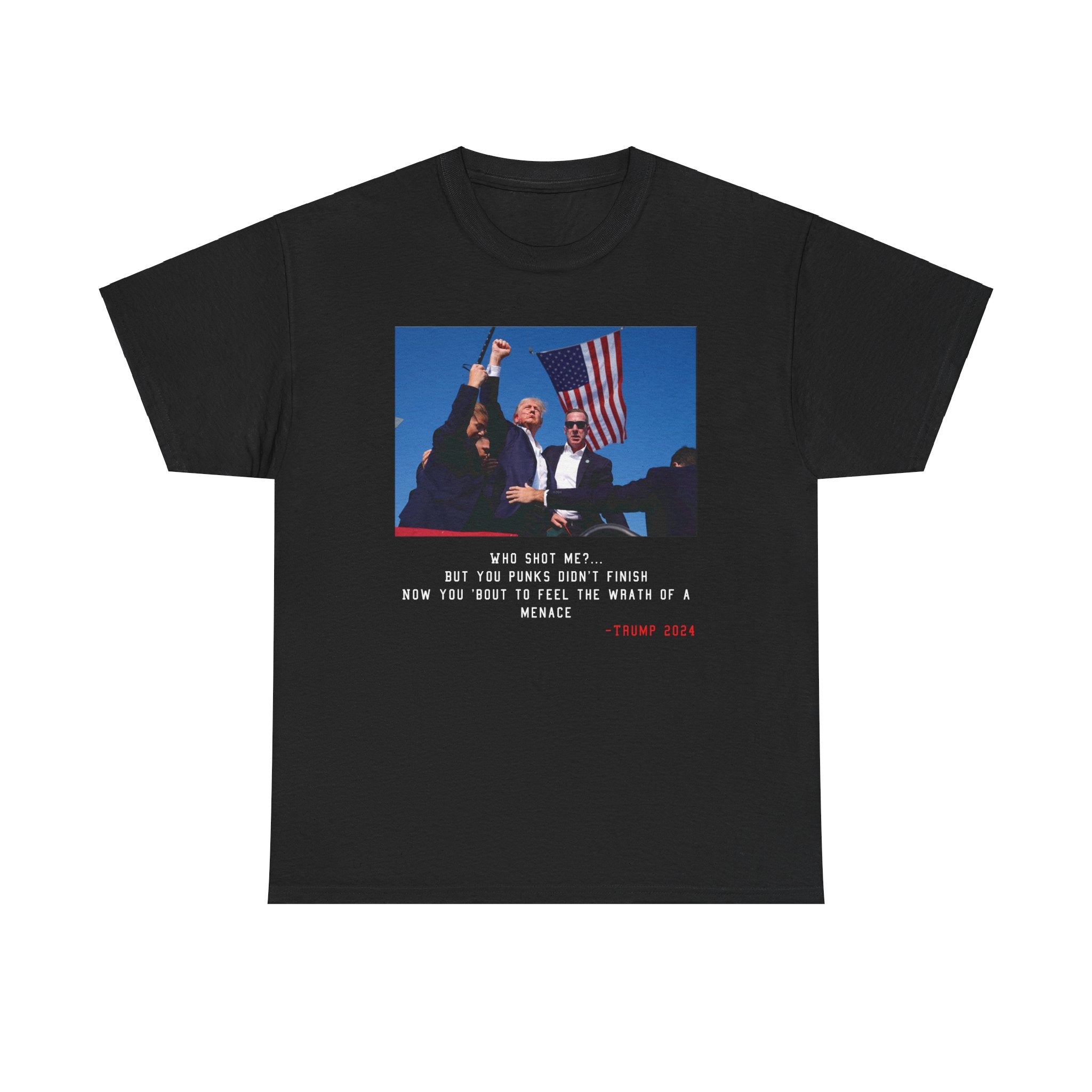 TRUMP - WHO SHOT ME? TEE - Stonk Shark Co.