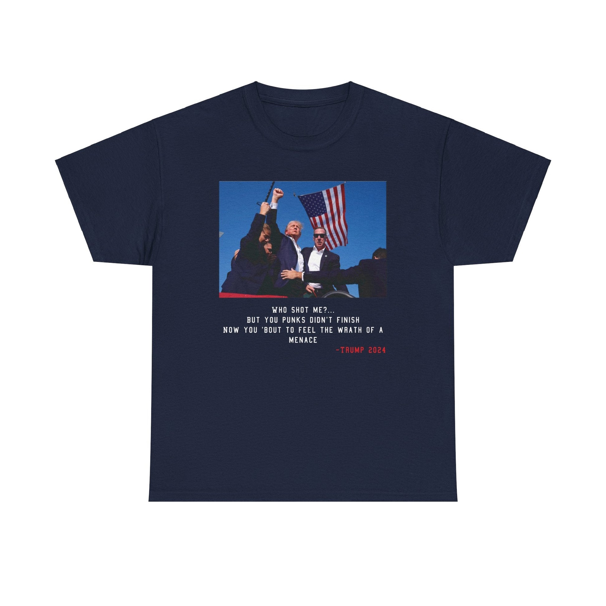 TRUMP - WHO SHOT ME? TEE - Stonk Shark Co.