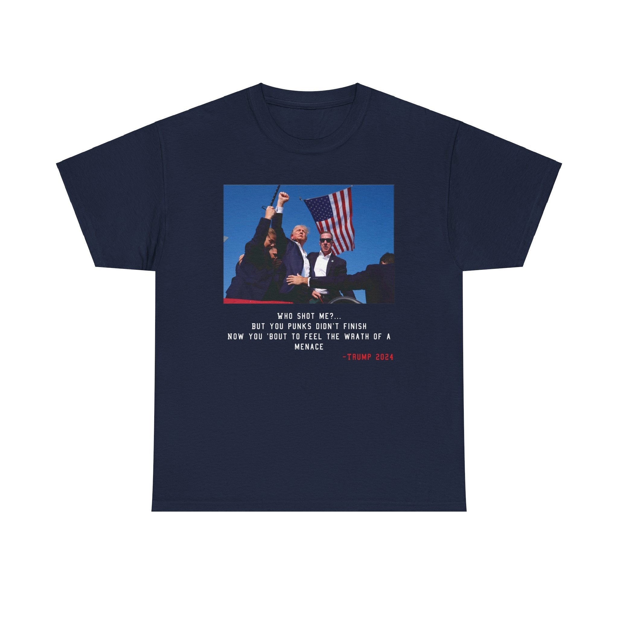 TRUMP - WHO SHOT ME? TEE - Stonk Shark Co.