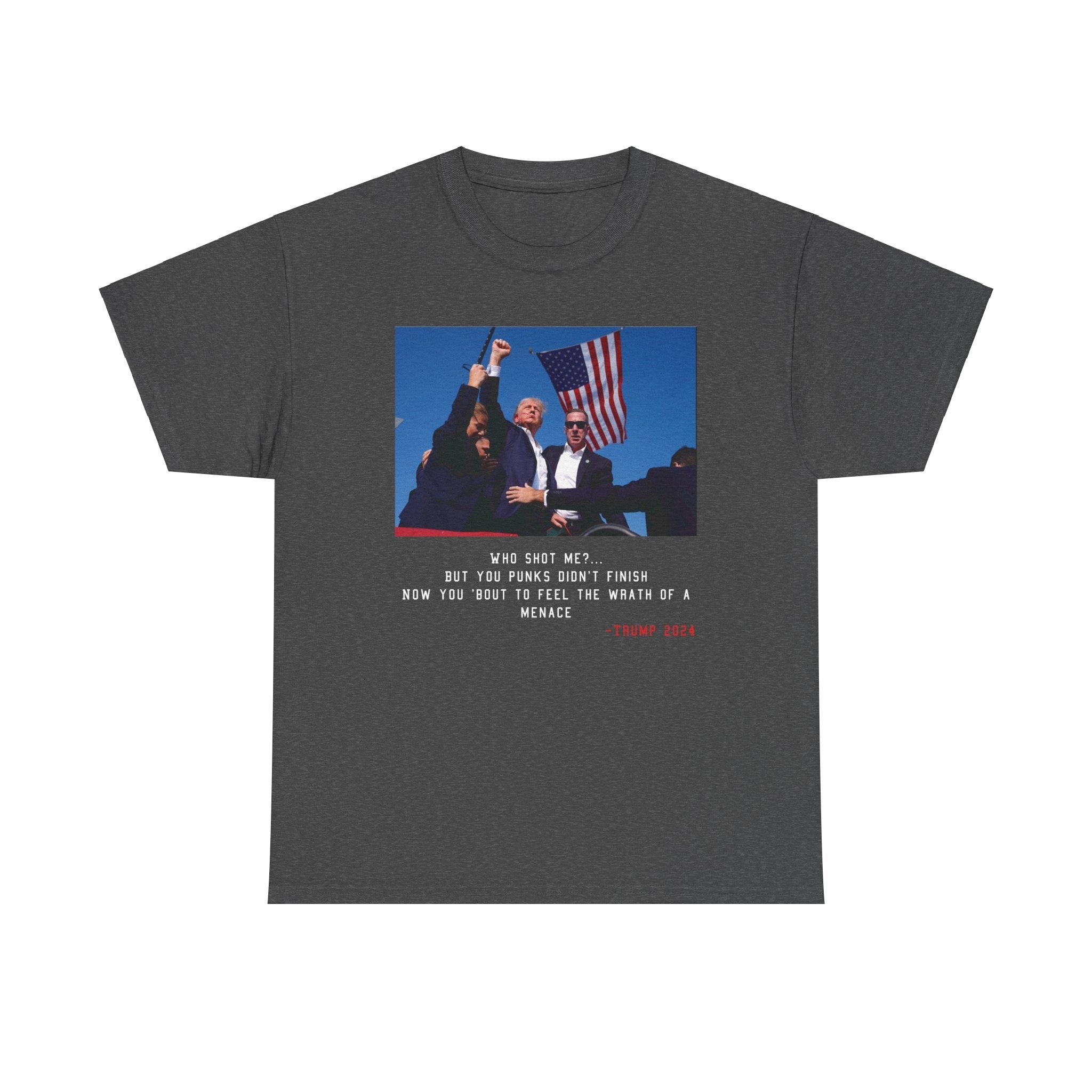 TRUMP - WHO SHOT ME? TEE - Stonk Shark Co.