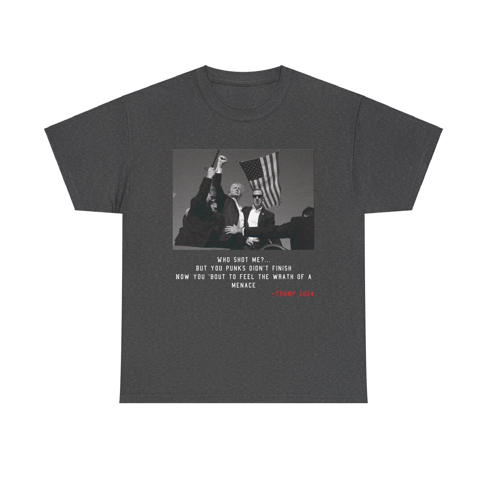 TRUMP - WHO SHOT ME? TEE BW - Stonk Shark Co.