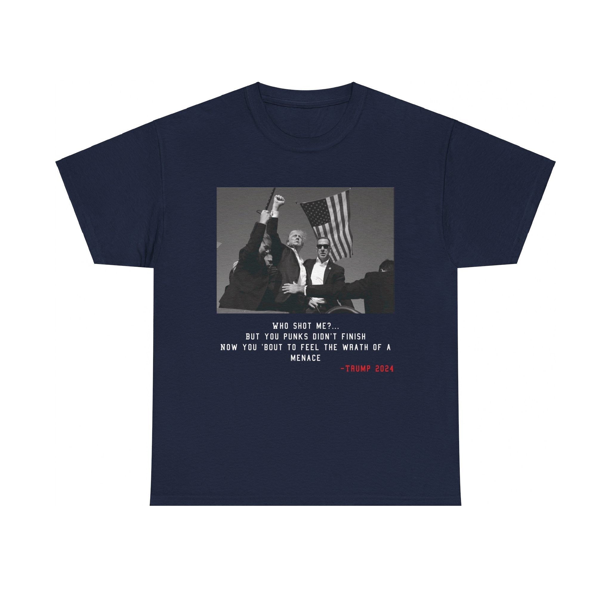 TRUMP - WHO SHOT ME? TEE BW - Stonk Shark Co.