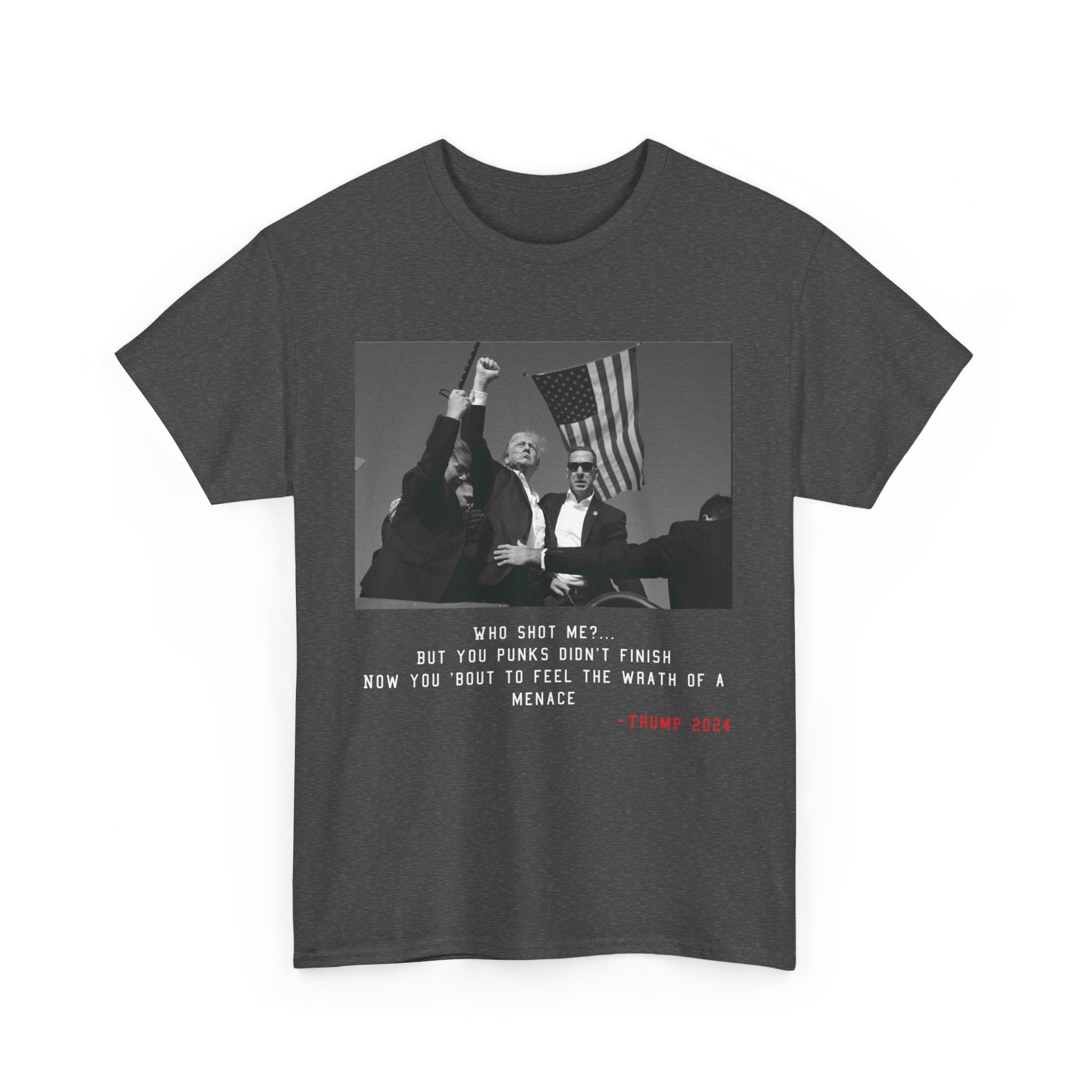 TRUMP - WHO SHOT ME? TEE BW - Stonk Shark Co.