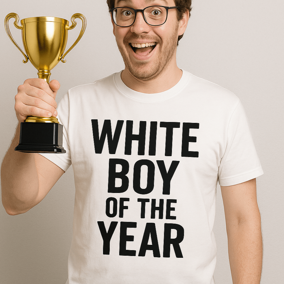 White Boy of the Year Funny Bold T-Shirt - Stonk Shark Co.