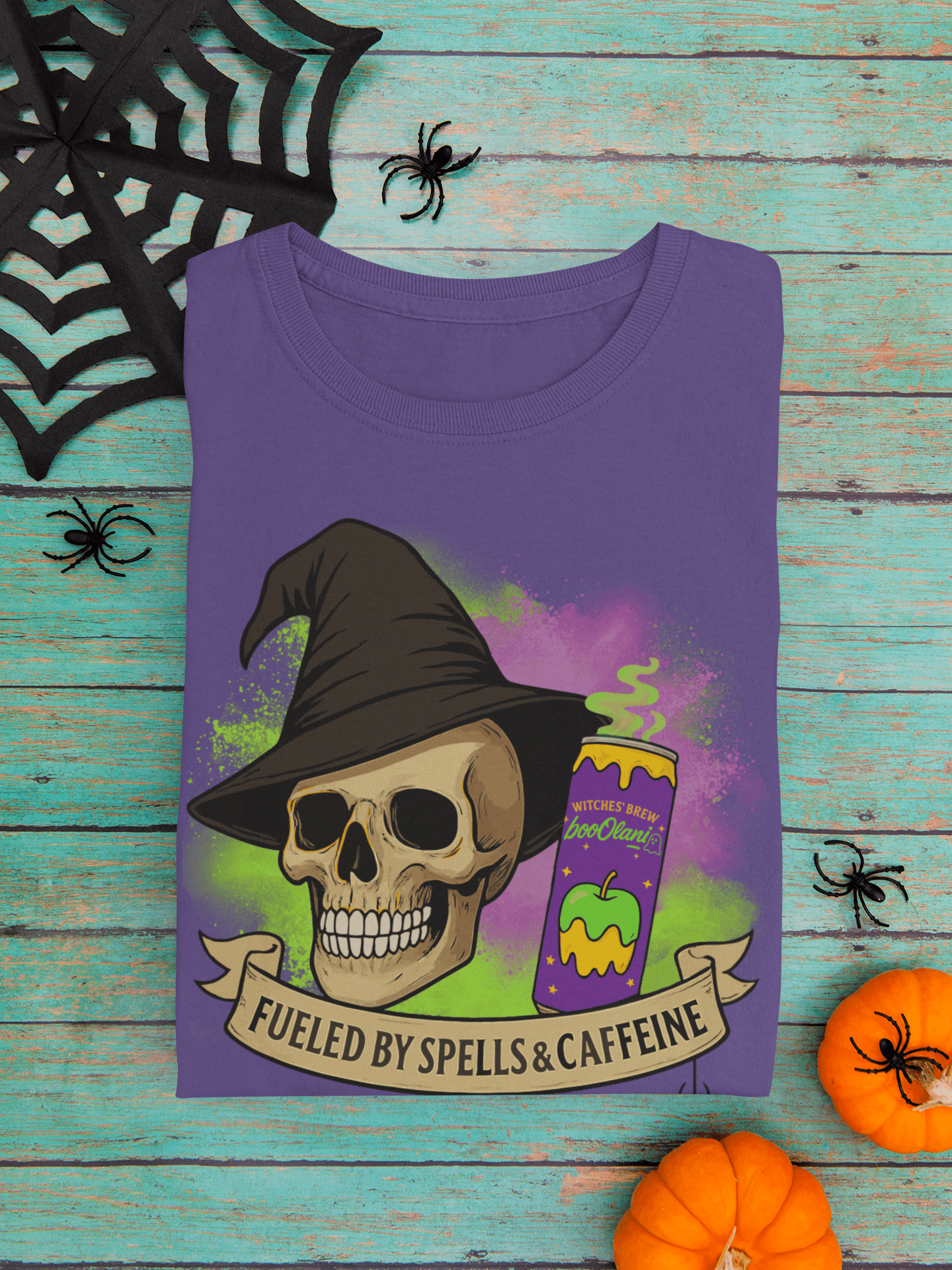 Witches' Brew Energy Skull Halloween Tee – Fueled by Spells & Caffeine - Stonk Shark Co.