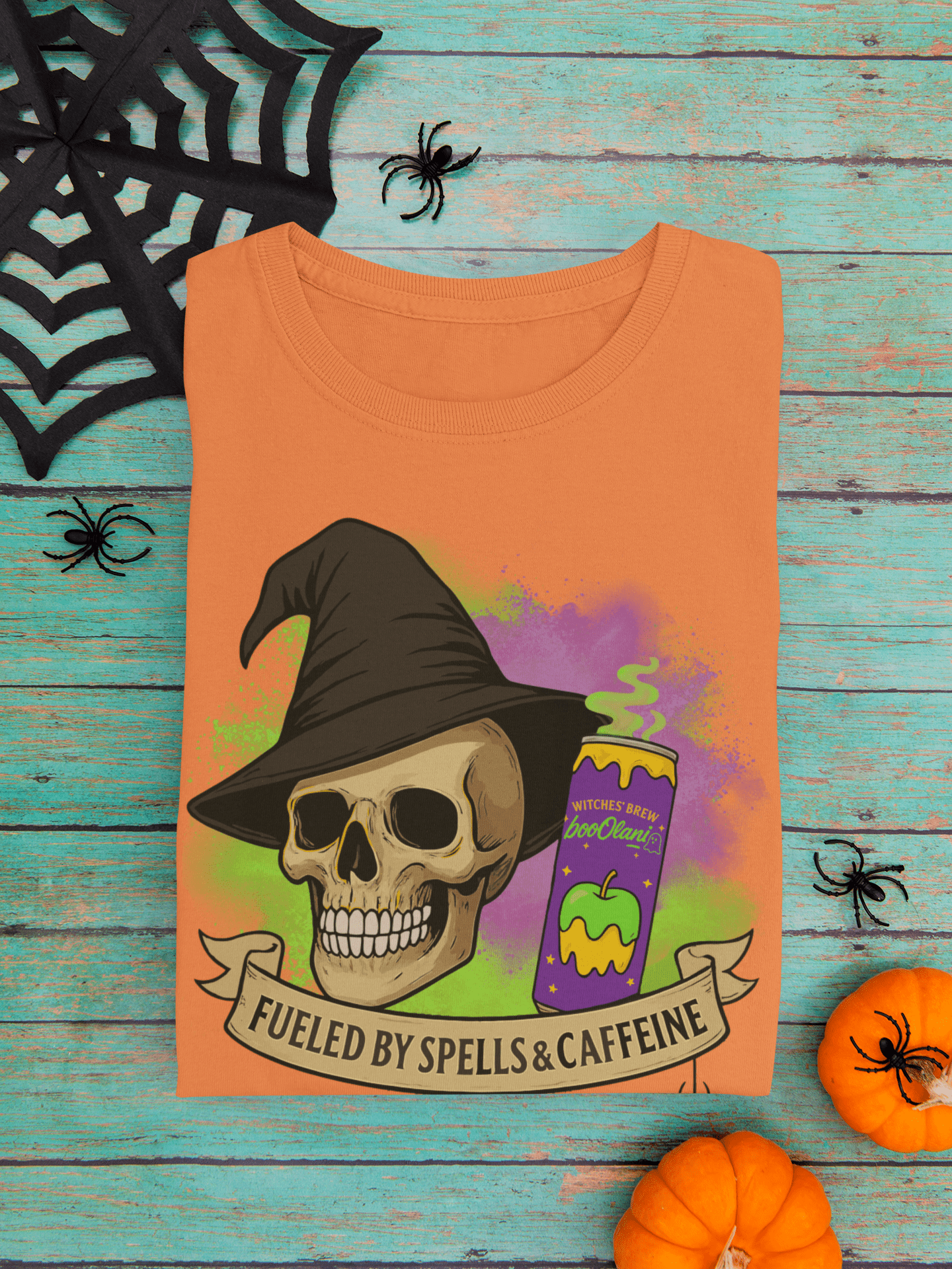 Witches' Brew Energy Skull Halloween Tee – Fueled by Spells & Caffeine - Stonk Shark Co.