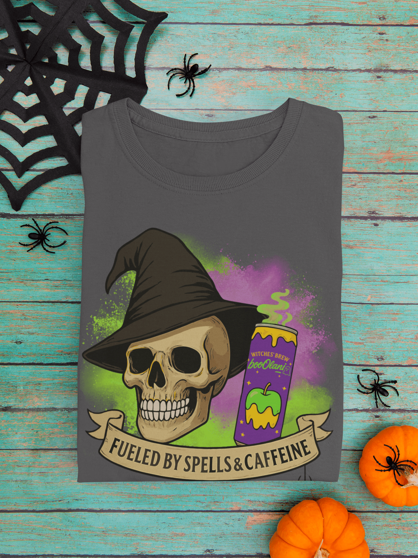 Witches' Brew Energy Skull Halloween Tee – Fueled by Spells & Caffeine - Stonk Shark Co.