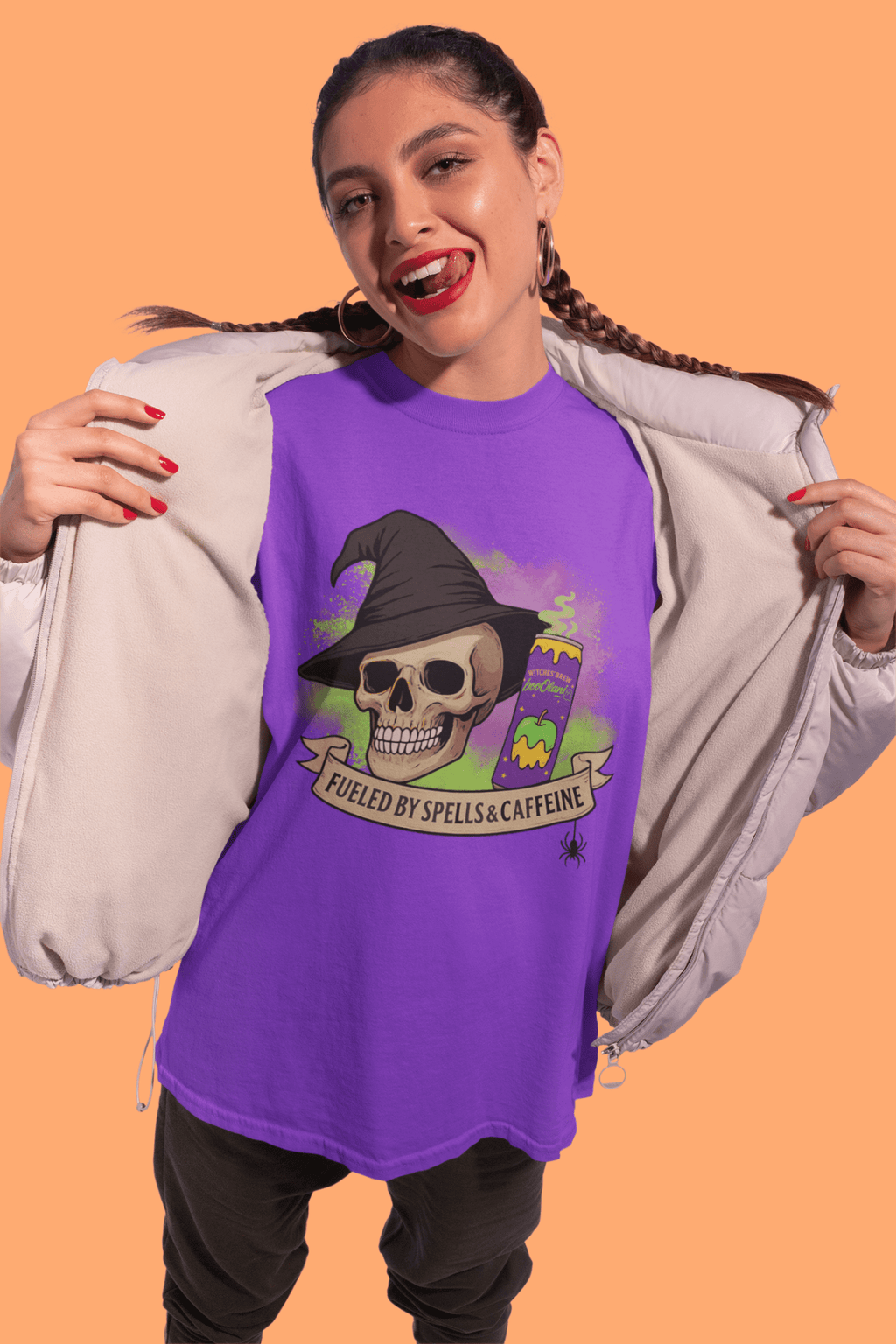 Witches' Brew Energy Skull Halloween Tee – Fueled by Spells & Caffeine - Stonk Shark Co.