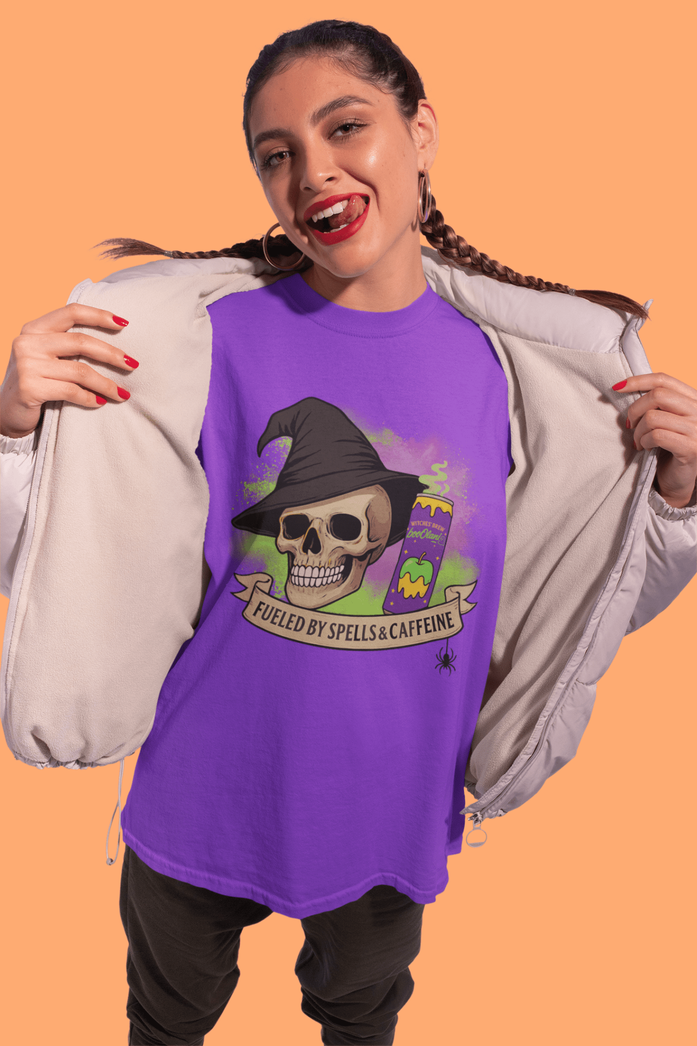 Witches' Brew Energy Skull Halloween Tee – Fueled by Spells & Caffeine - Stonk Shark Co.