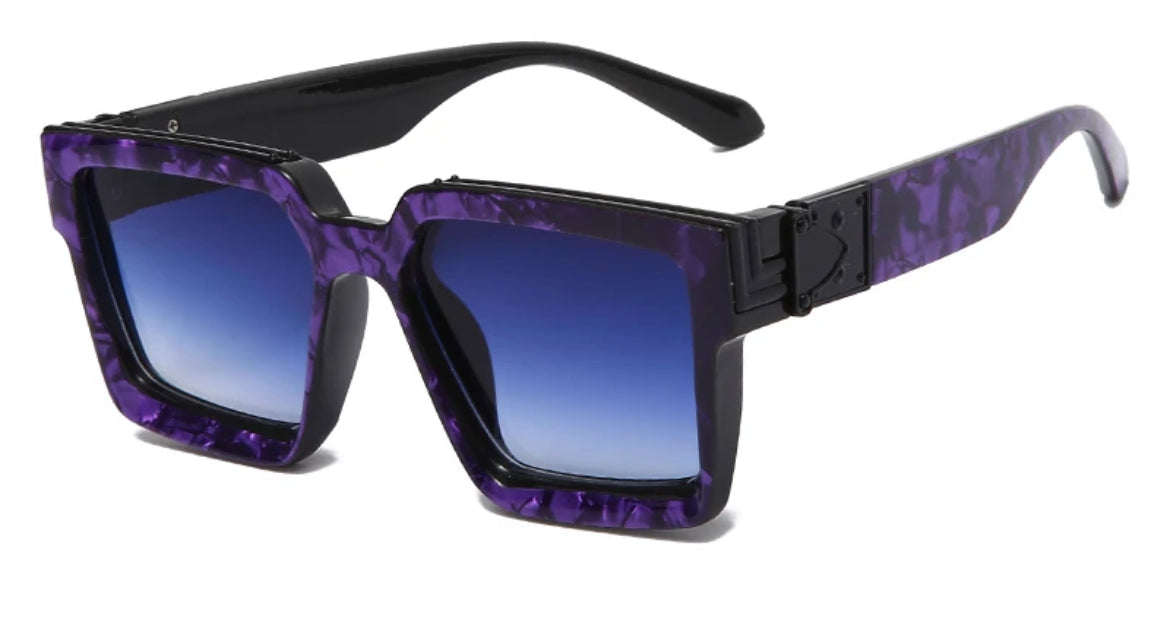 Retro Trillionaire Square Thick Frame Fashion Sunglasses Millionaire High Quality Shades Sunnies Purple/Black