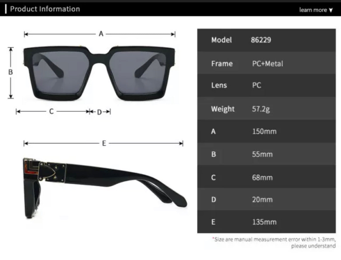 Gafas de sol de moda con montura gruesa trillonario cuadradas retro