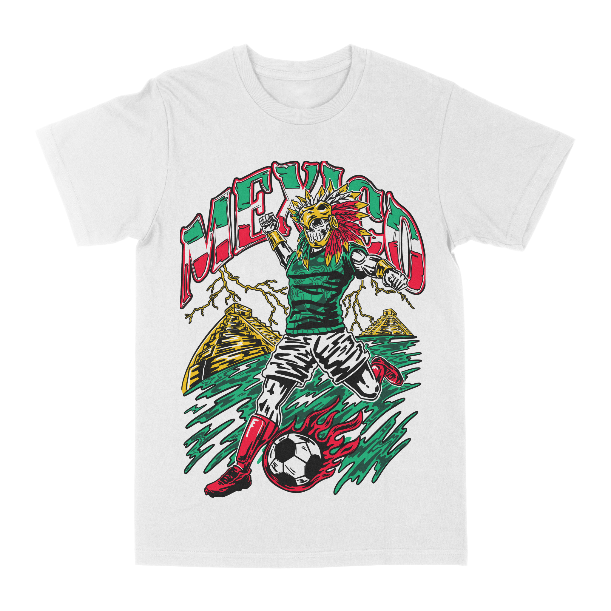Mexico Aztec Skeleton Warrior Soccer T-Shirt - Stonk Shark Co.